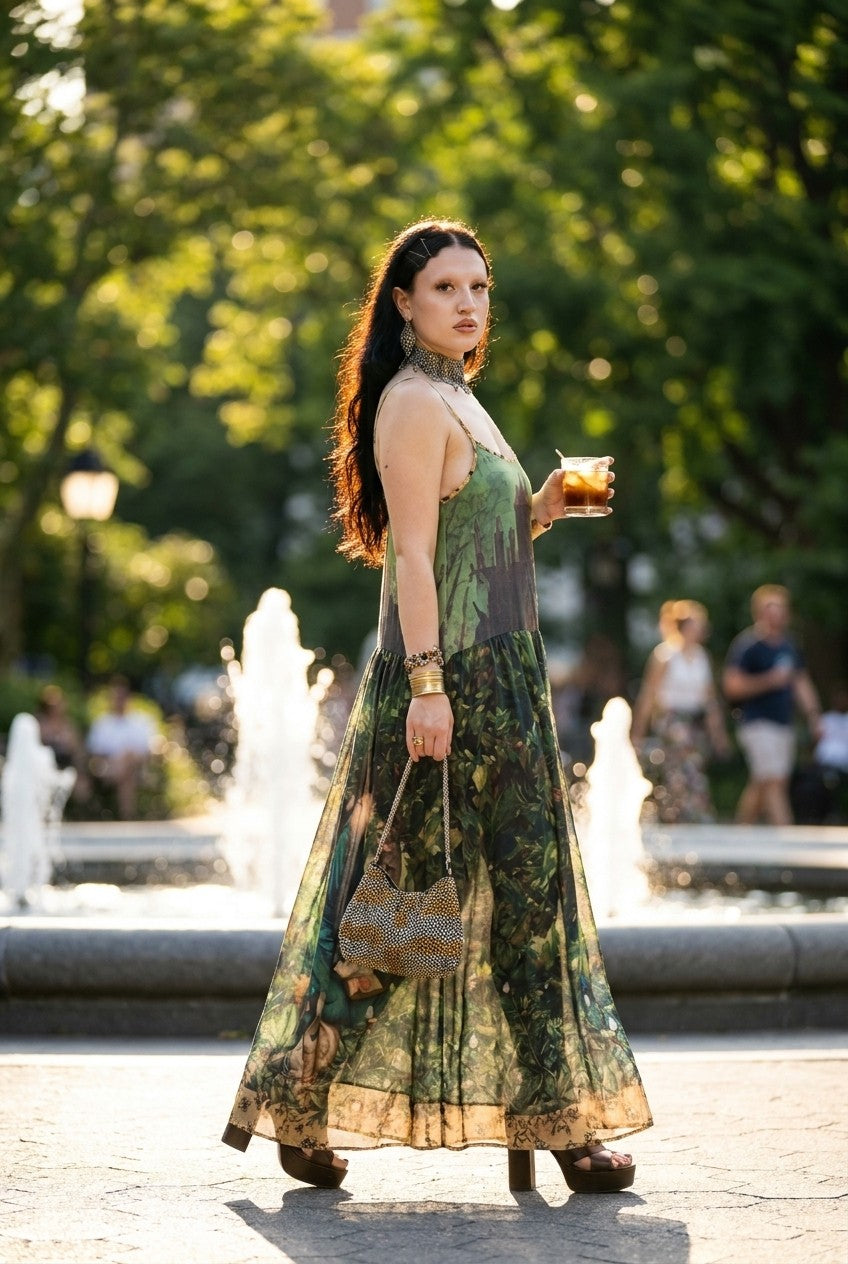 Castle Landscape Print Maxi Slip Dress