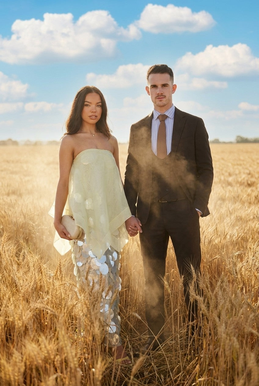 Strapless Organza & Sequin Maxi Dress