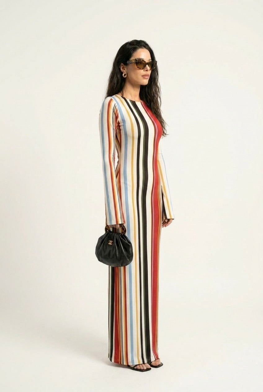 Multicolor Vertical Stripe Knit Maxi Dress