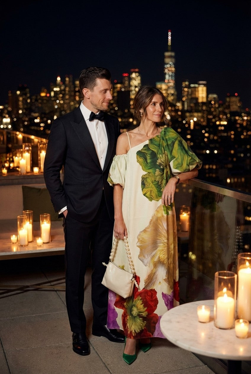 Floral Silk-Blend Satin One-Shoulder Puff Sleeve Maxi Dress