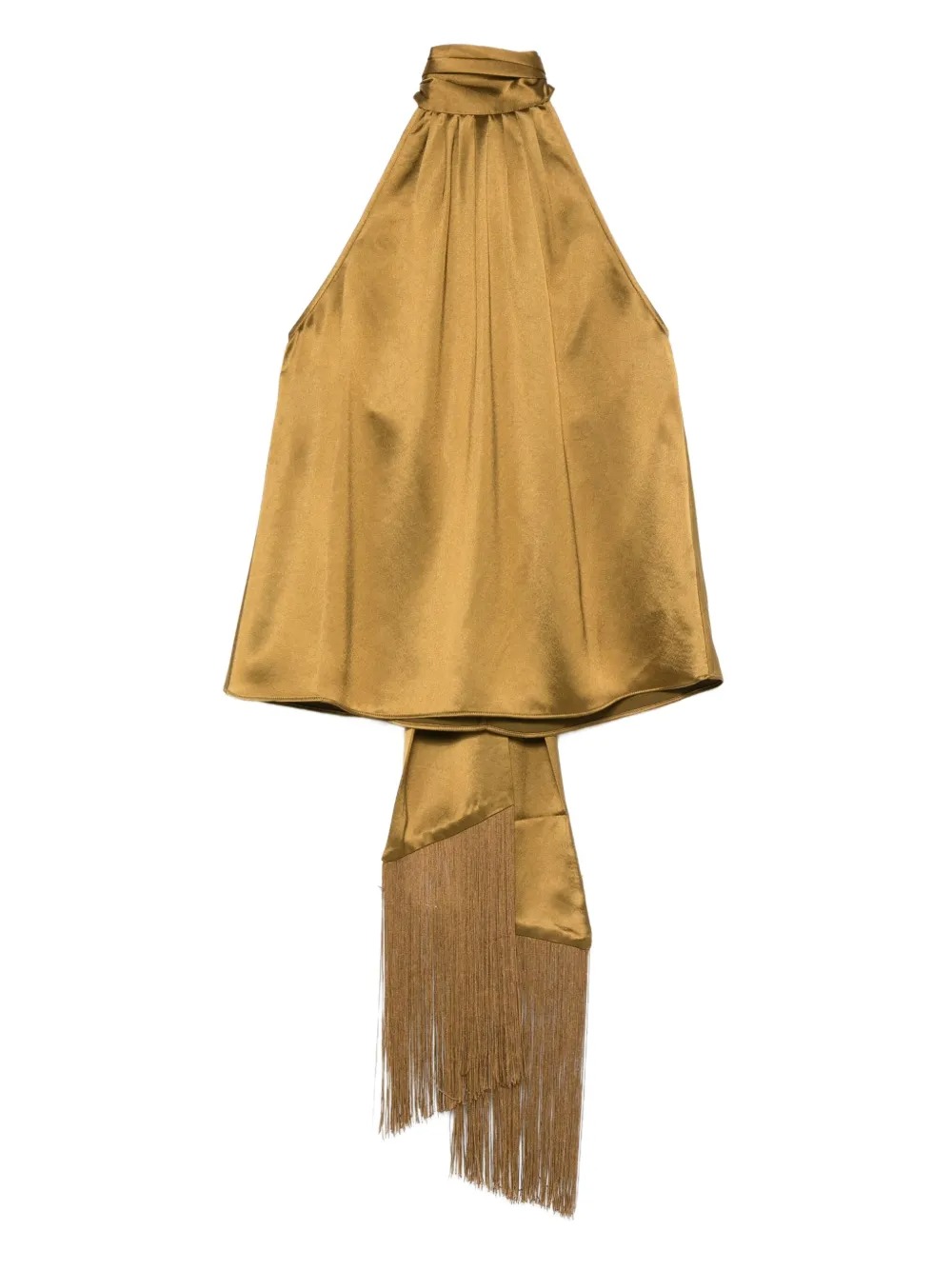 Fringe Tie-Back Satin Halter Top