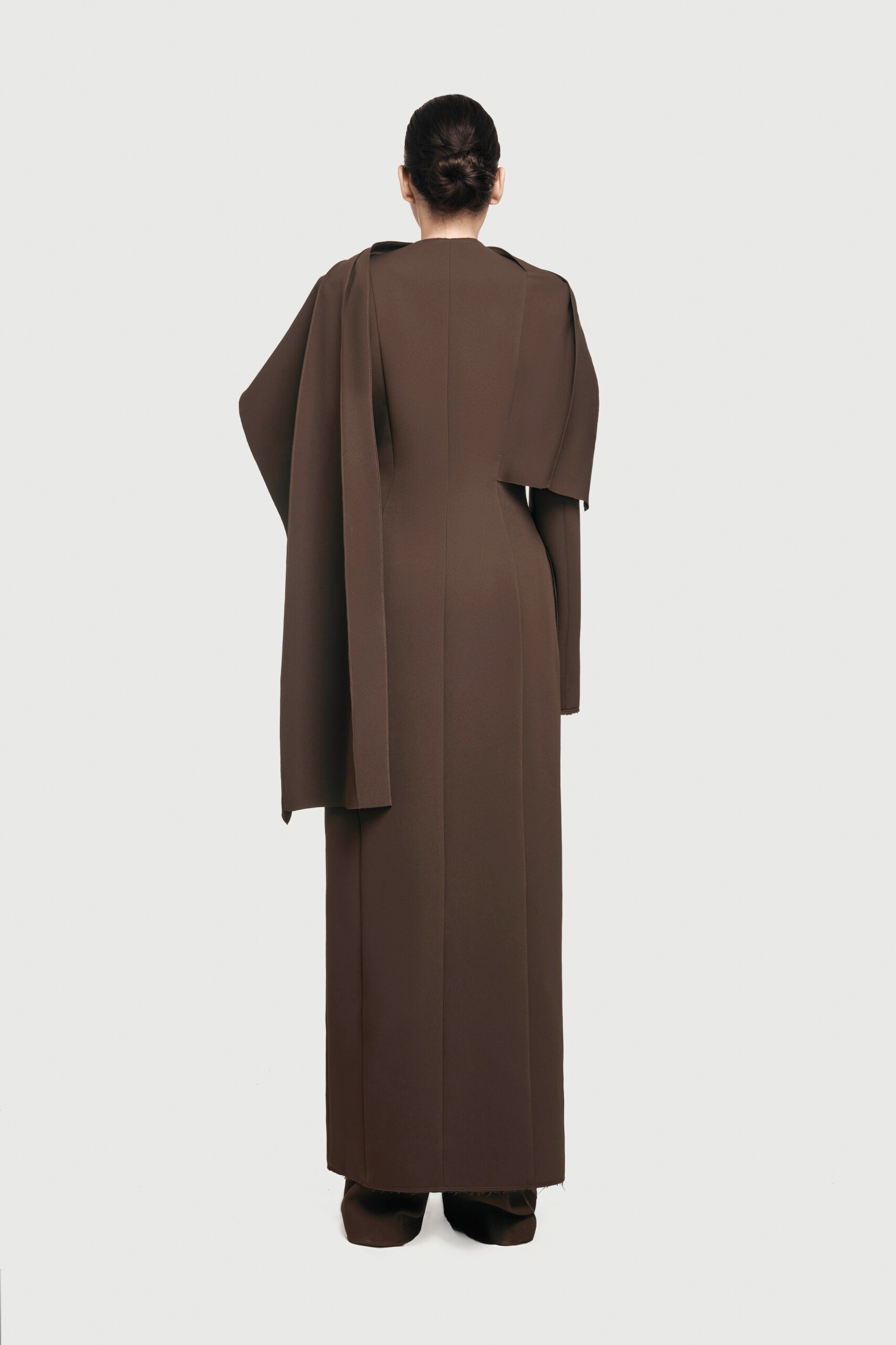 Structured Cape-Overlay Maxi Coat Dress