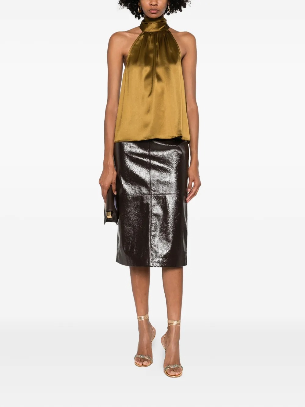 Fringe Tie-Back Satin Halter Top