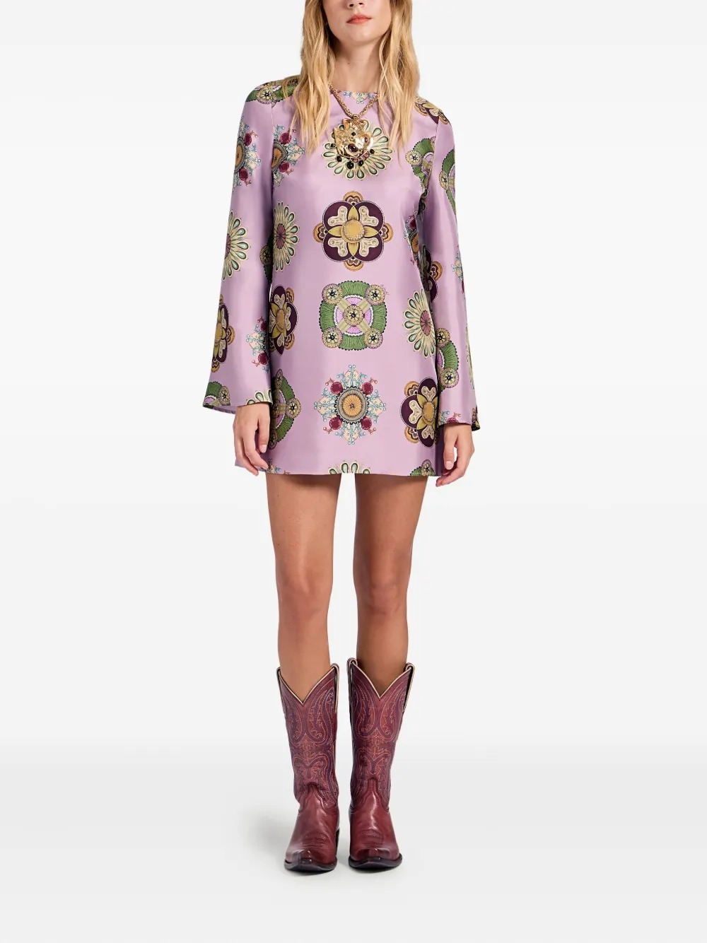 Ornate Print Relaxed-Fit Mini Dress