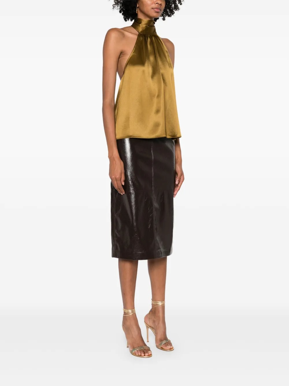 Fringe Tie-Back Satin Halter Top