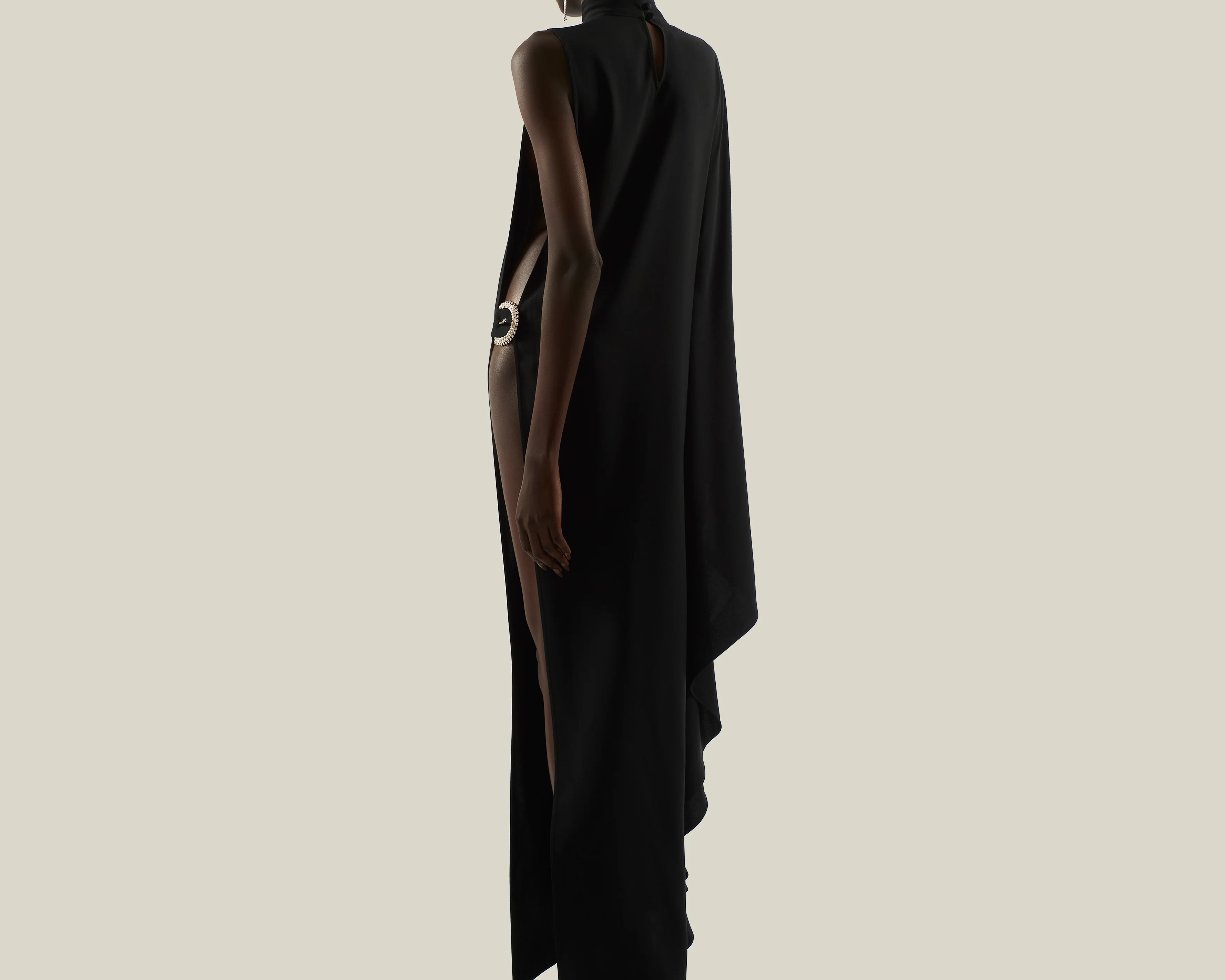 Minimalist Stand-Collar High-Slit Maxi Dress