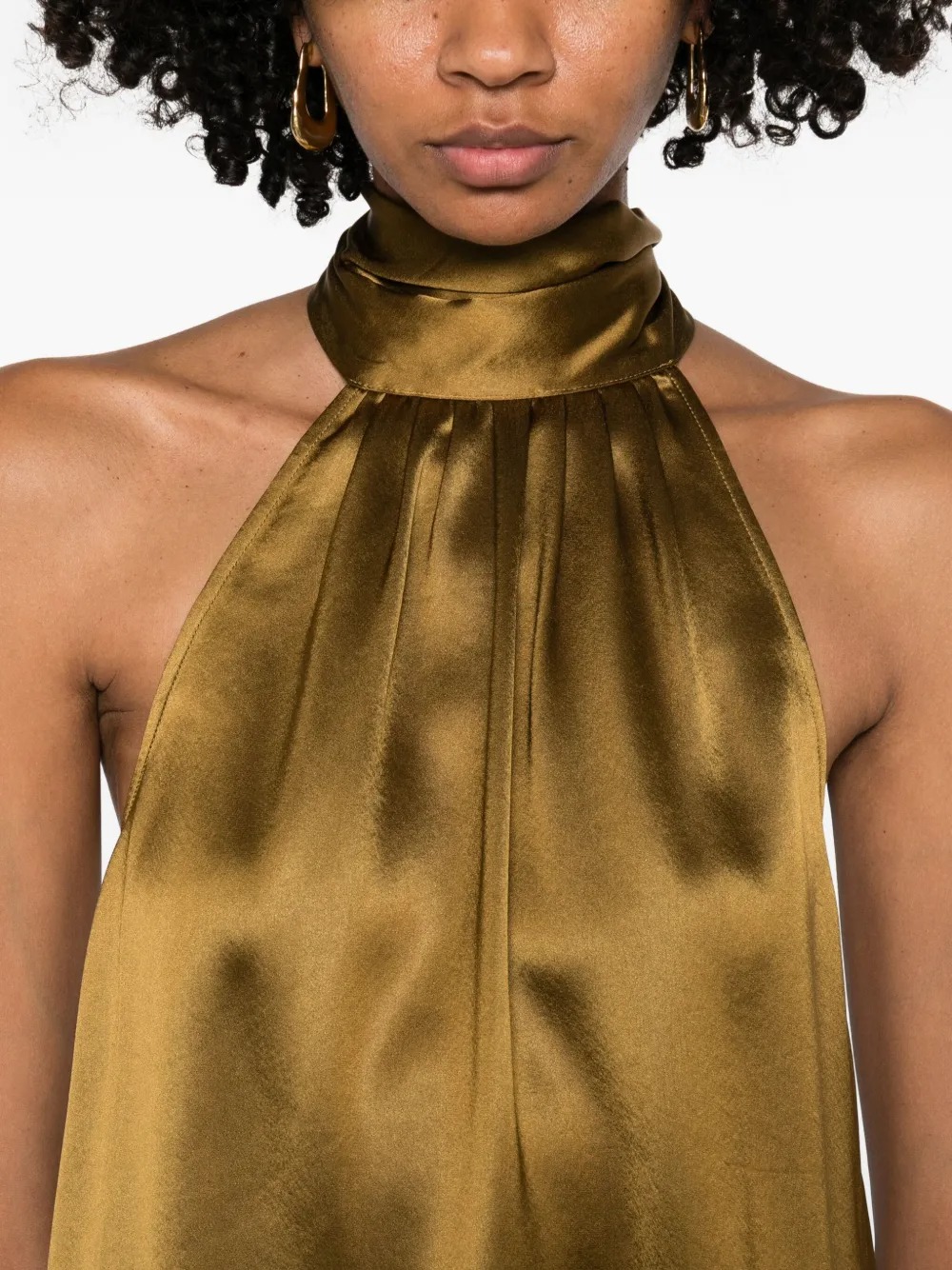 Fringe Tie-Back Satin Halter Top