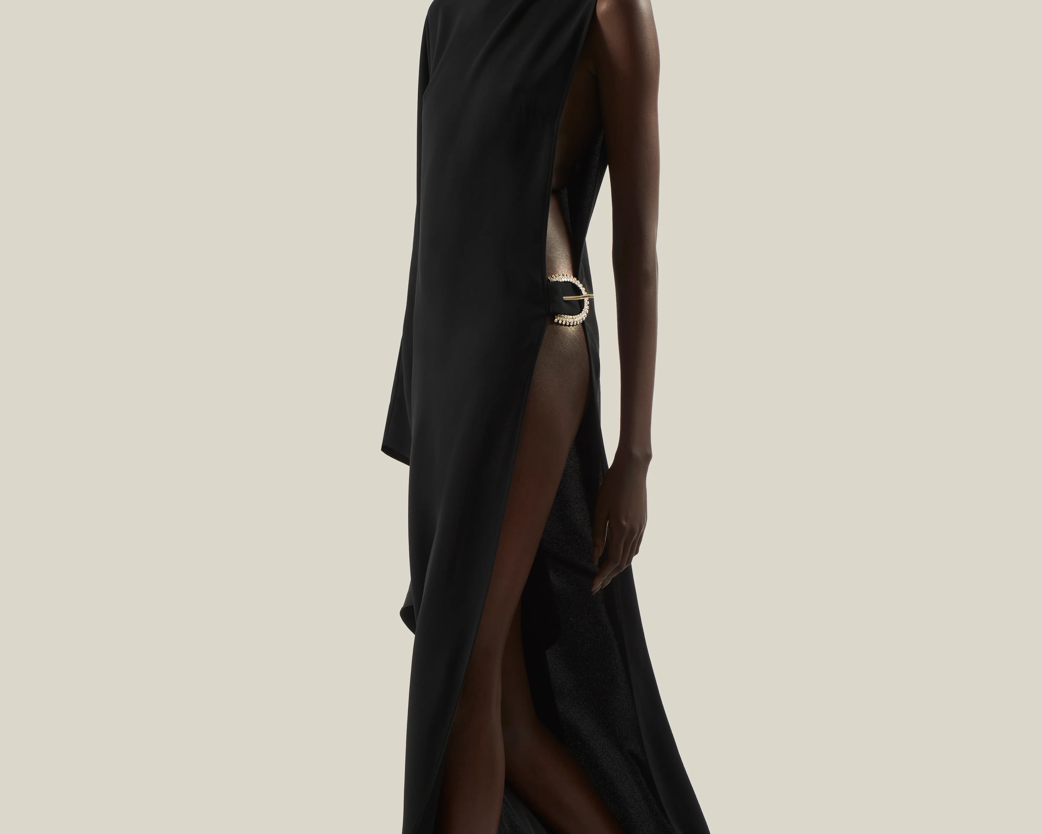 Minimalist Stand-Collar High-Slit Maxi Dress
