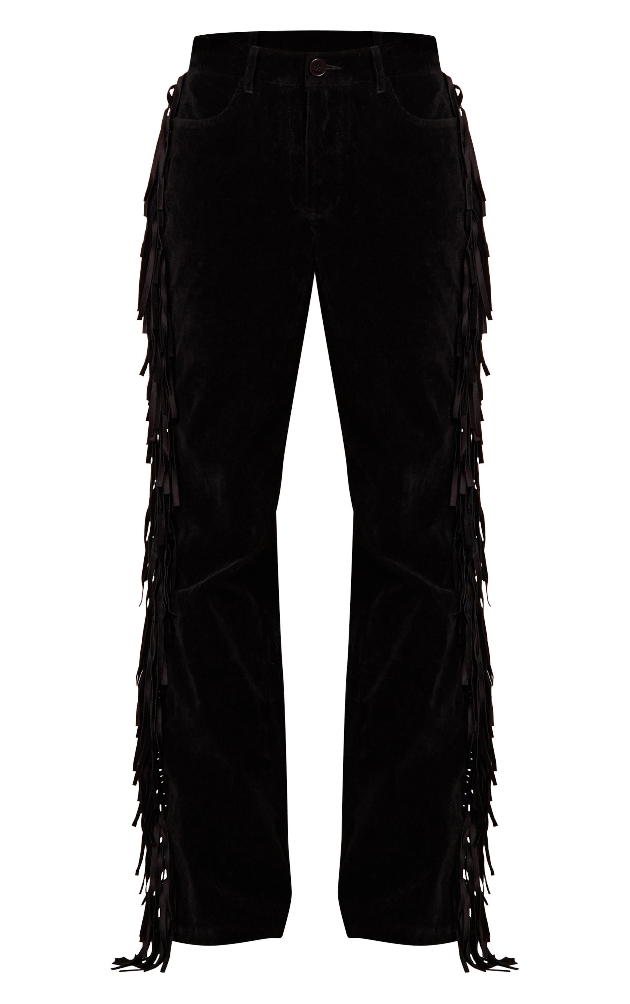 Fringe Trim Velvet Flared Trousers