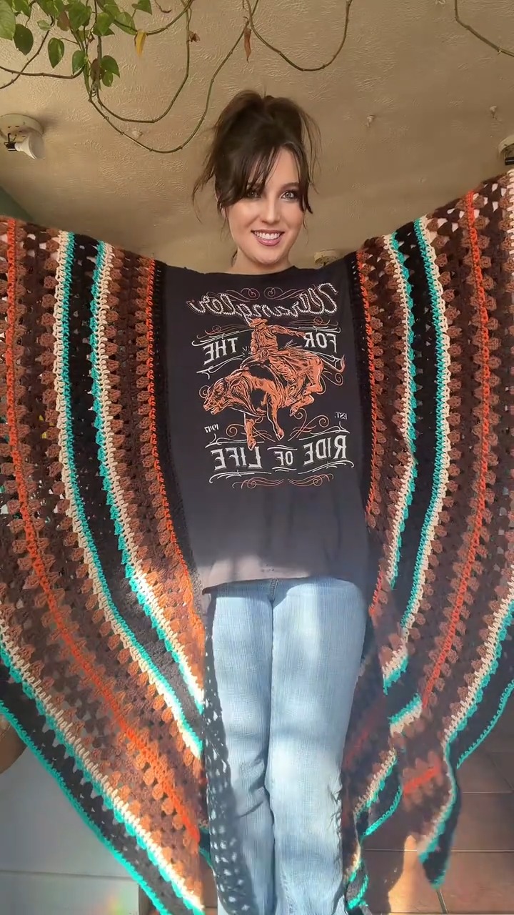 Southwestern Striped Crochet Shawl with Graphic