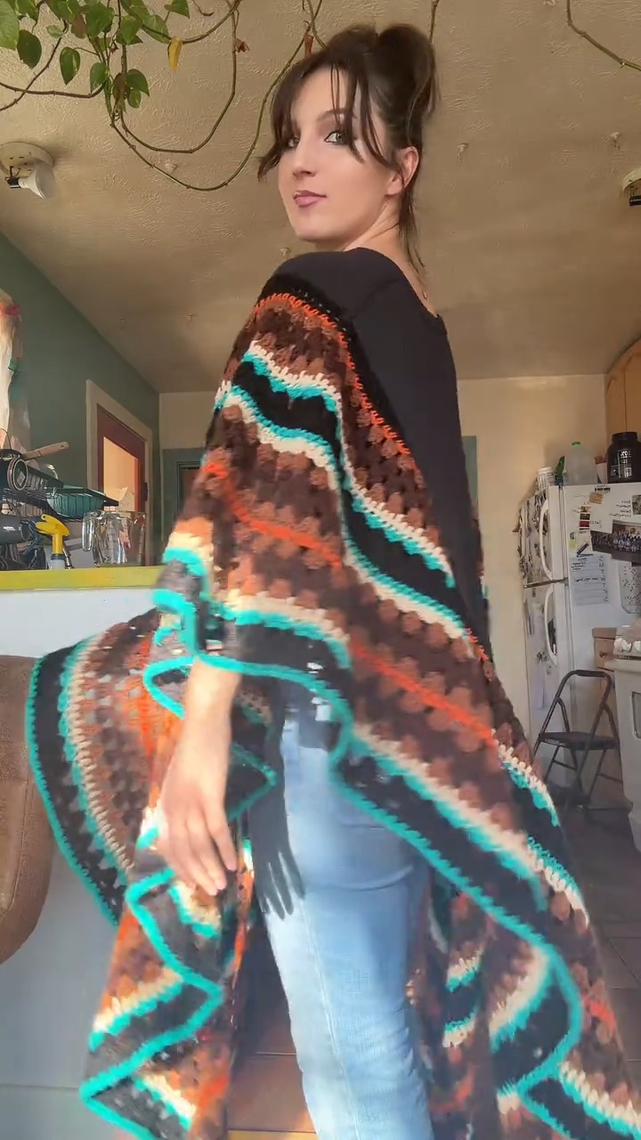 Southwestern Striped Crochet Shawl with Graphic