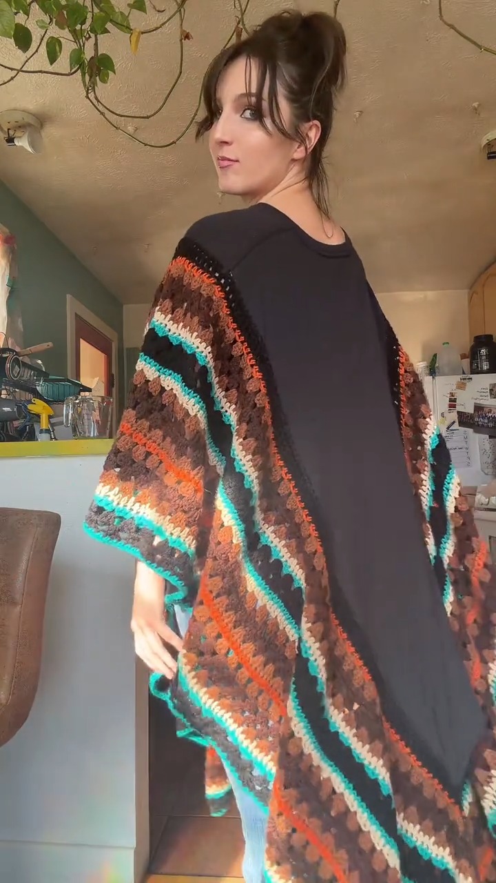 Southwestern Striped Crochet Shawl with Graphic