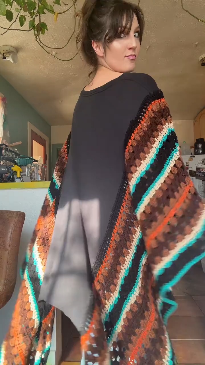 Southwestern Striped Crochet Shawl with Graphic
