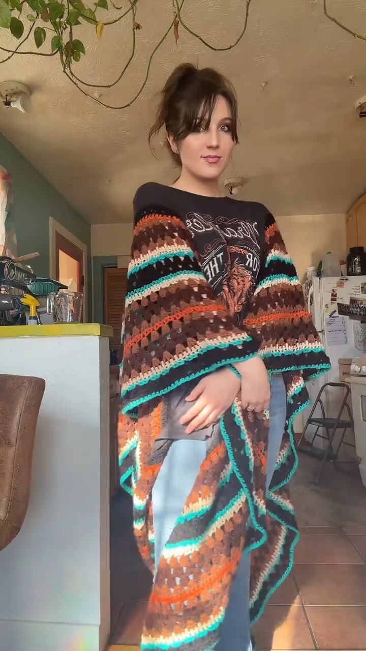 Southwestern Striped Crochet Shawl with Graphic