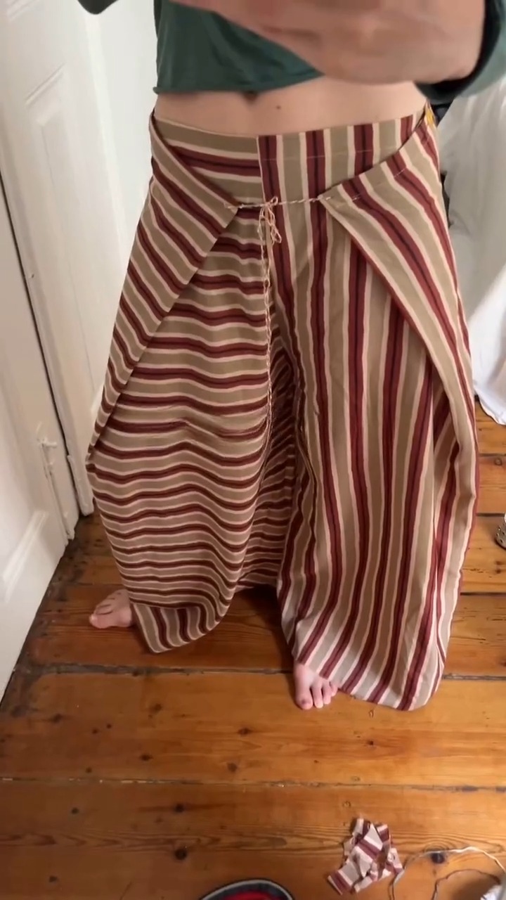 Striped Wrap-Front Tie-Waist Wide-Leg Pants