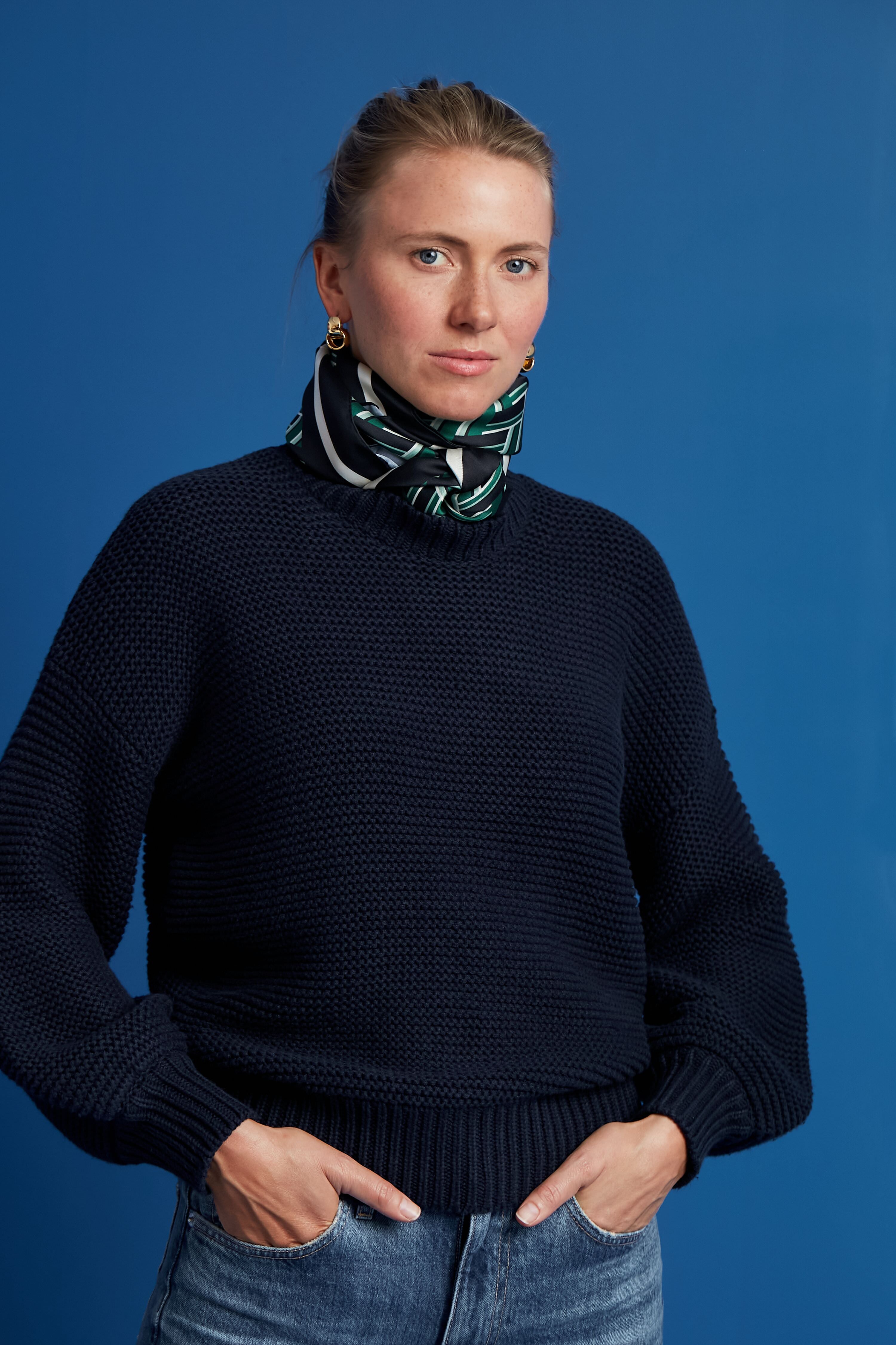 Dark Navy Button Back Crewneck Sweater-Beilave