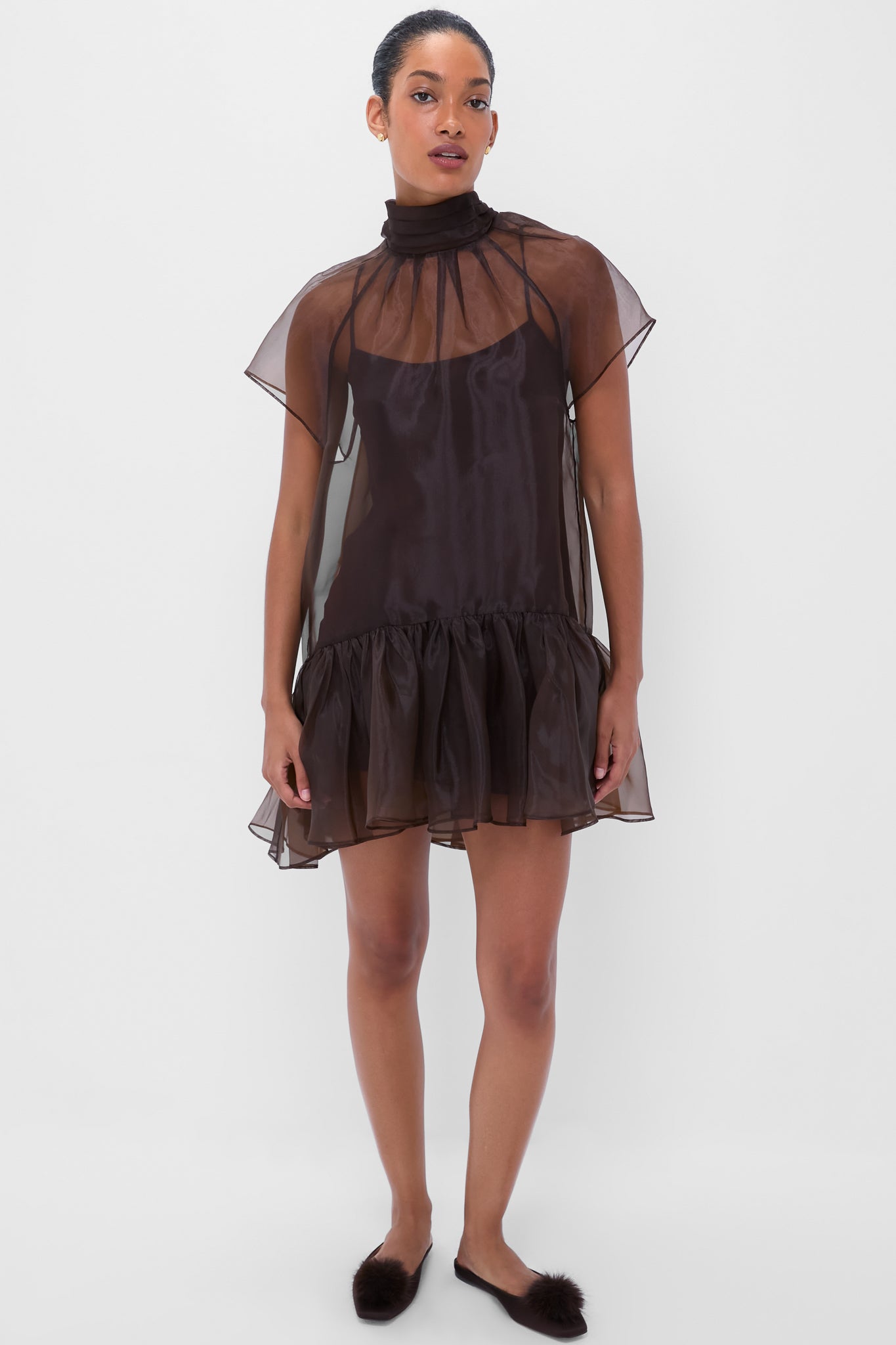 Chocolate Beaux Tiered Mini Dress-Beilave