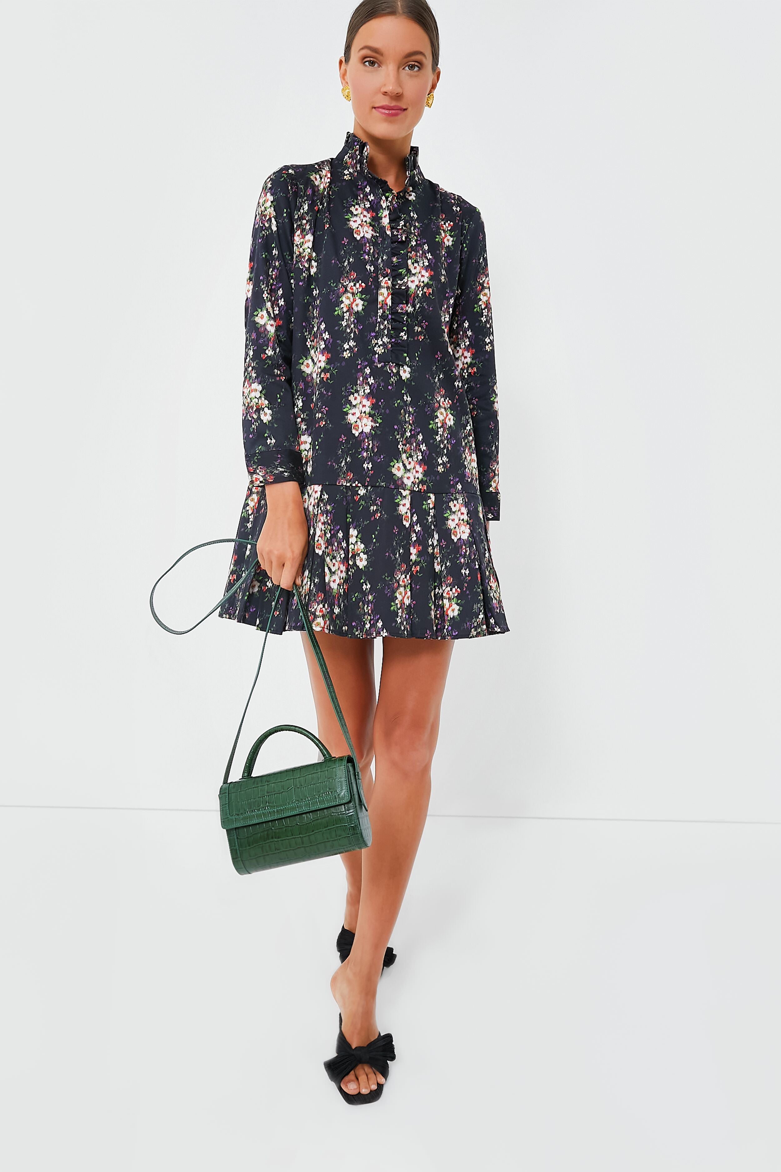 Onyx Falling Flowers Bouquet Tate Dress-Beilave