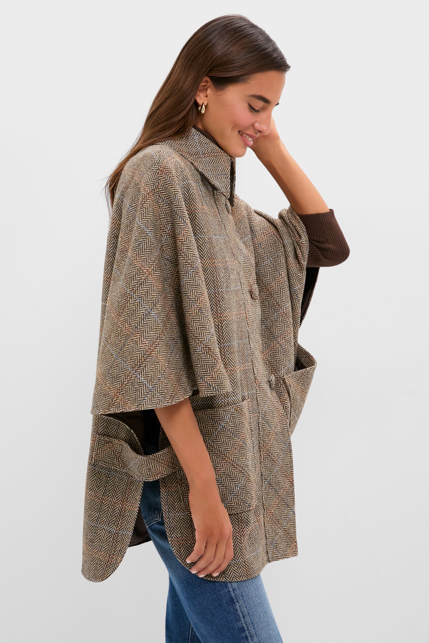 Herringbone Stewart Poncho-Beilave
