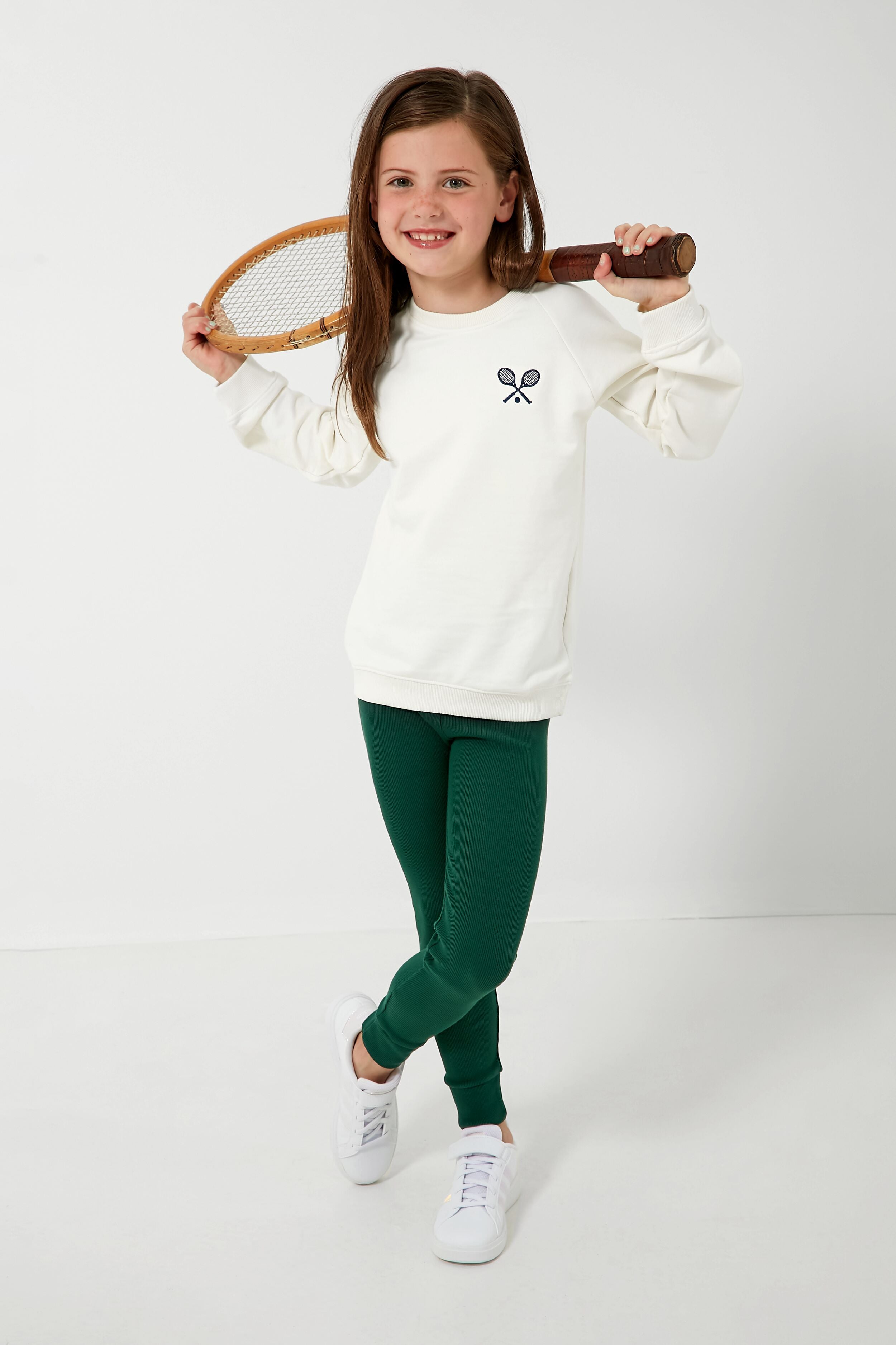 White Sweatshirt with Navy Tennis Rackets-Beilave