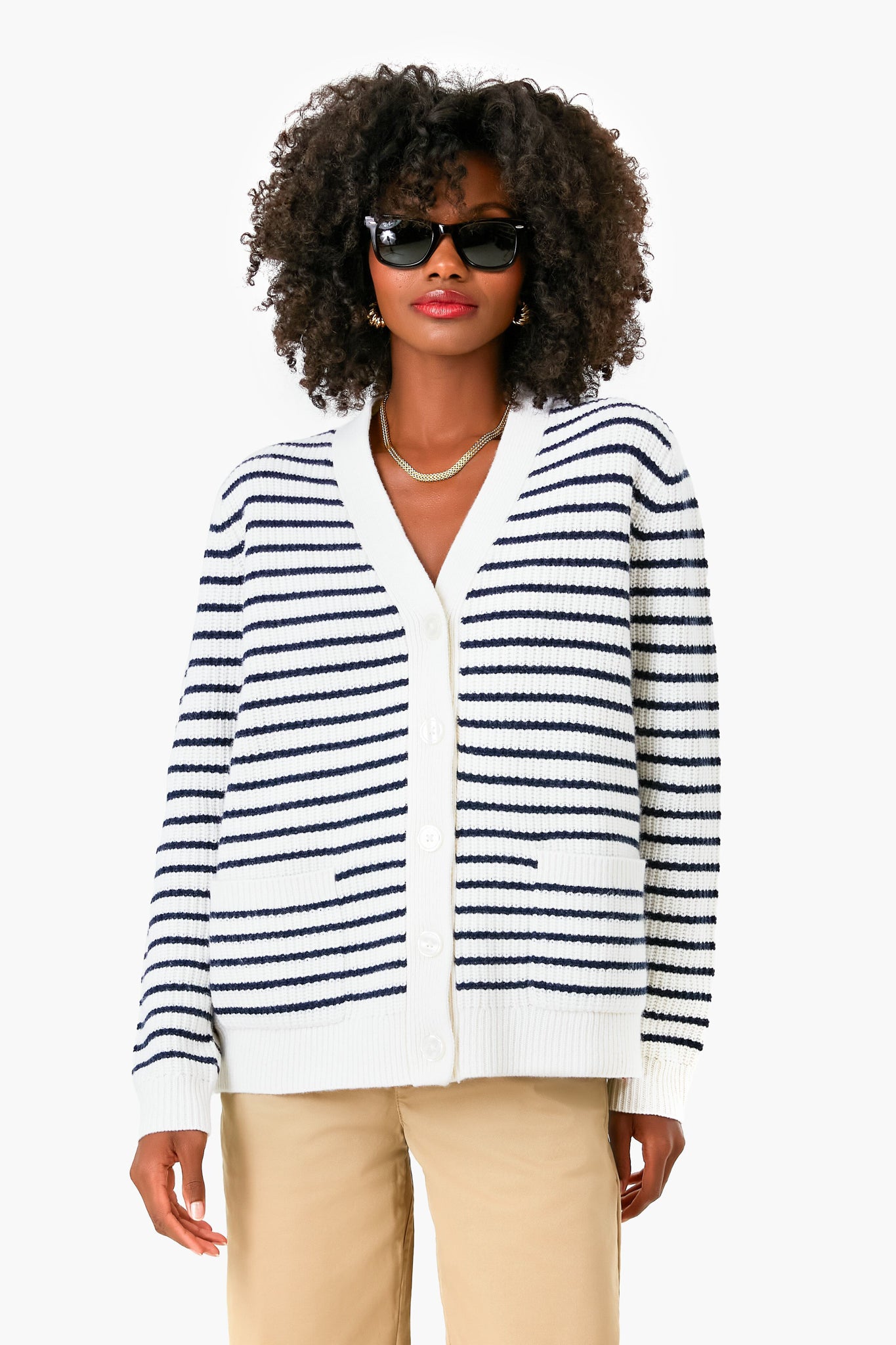 The Cream and Navy Monica Cardigan-Beilave