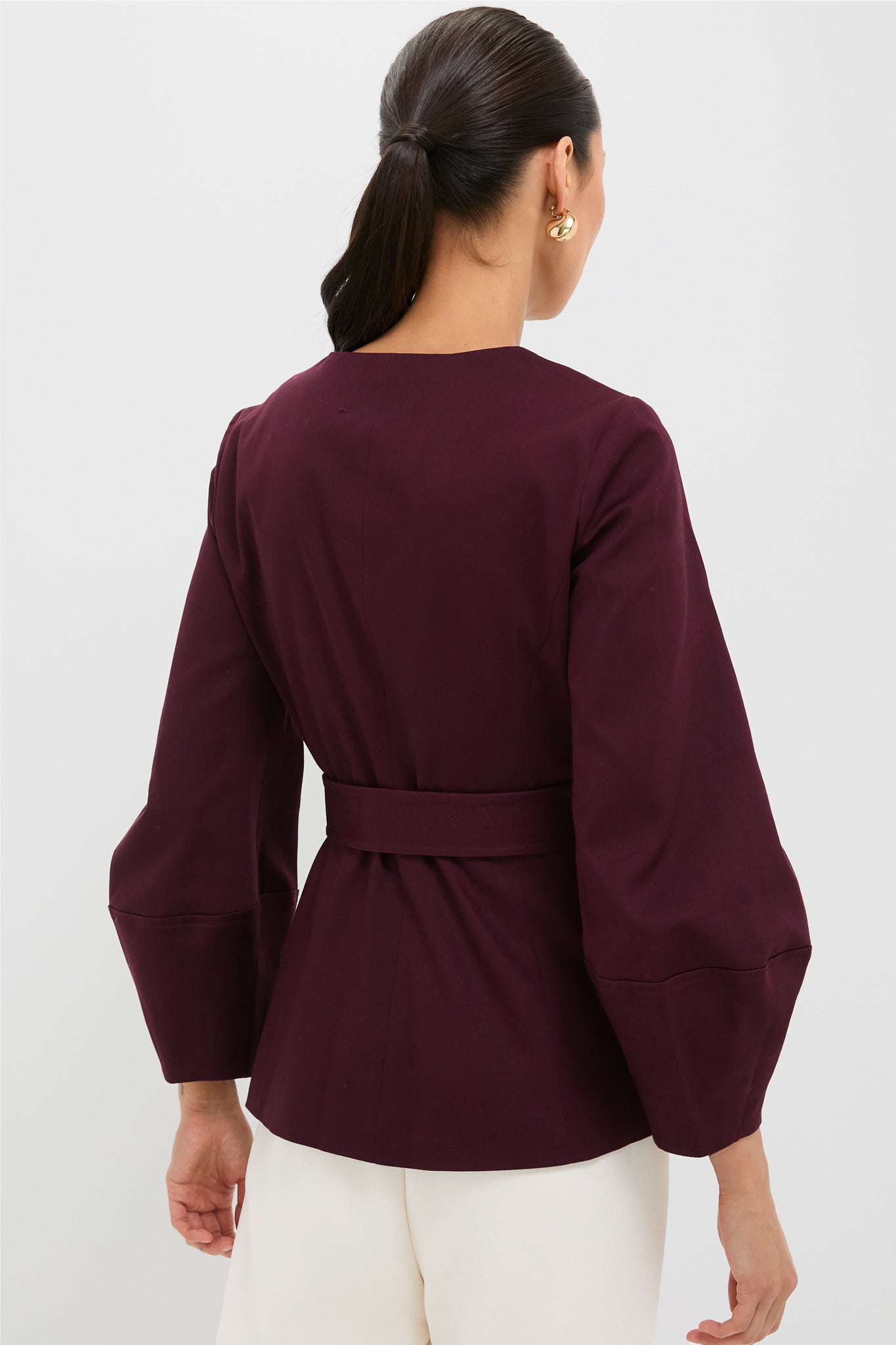 Oxblood Long Sleeve Structured Rhoda Tunic Top-Beilave