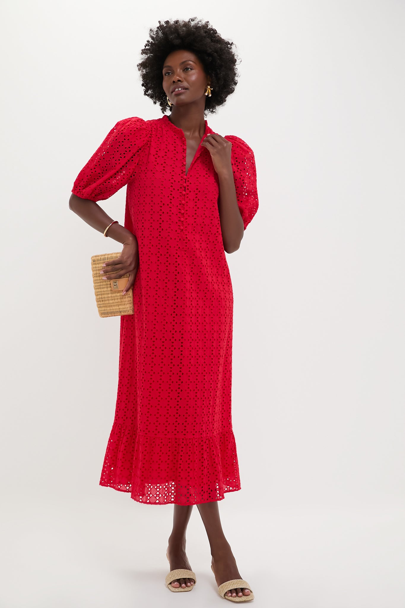 Red Eyelet Tryall Midi Dress-Beilave