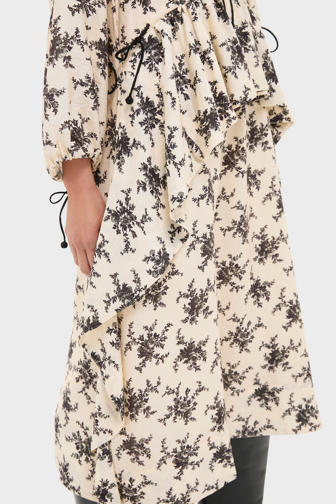 Cream Joan Print Tie Front Midi Dress-Beilave