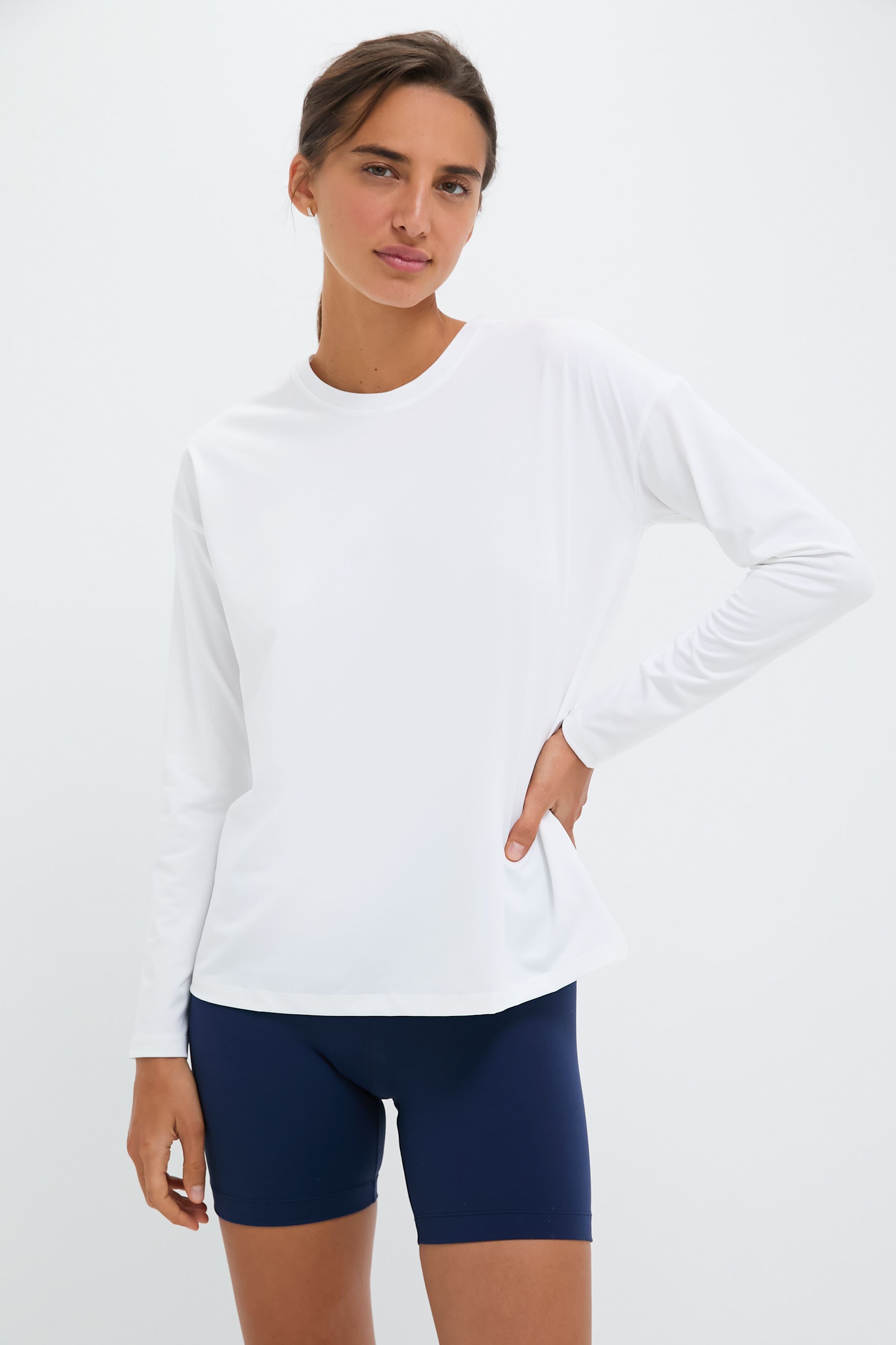 White Long Sleeve Performance Jersey Ryan Boyfriend Tee-Beilave