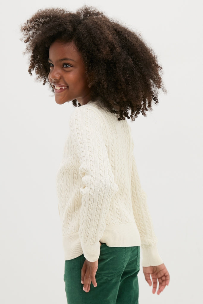 Girls Long-Sleeve Cotton Cable Knit Lurex Cardigan-Beilave