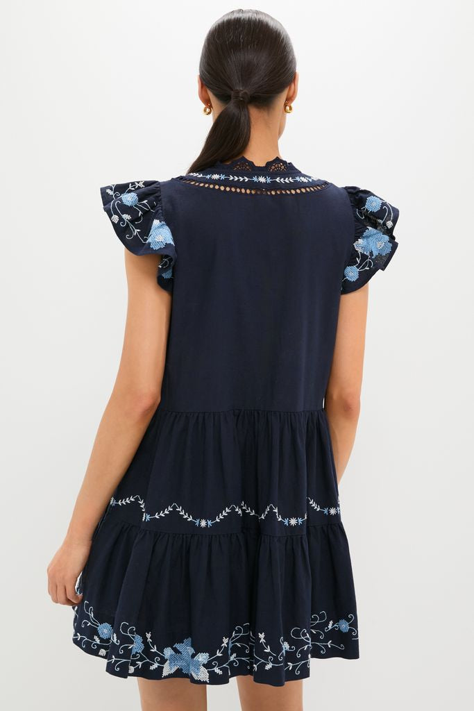 Exclusive Navy Edwina Embroidery Tunic Dress-Beilave