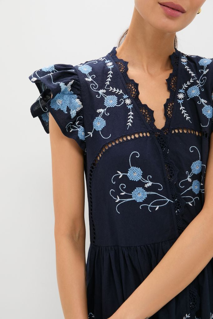 Exclusive Navy Edwina Embroidery Tunic Dress-Beilave