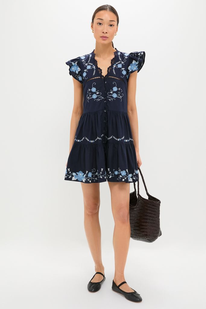 Exclusive Navy Edwina Embroidery Tunic Dress-Beilave