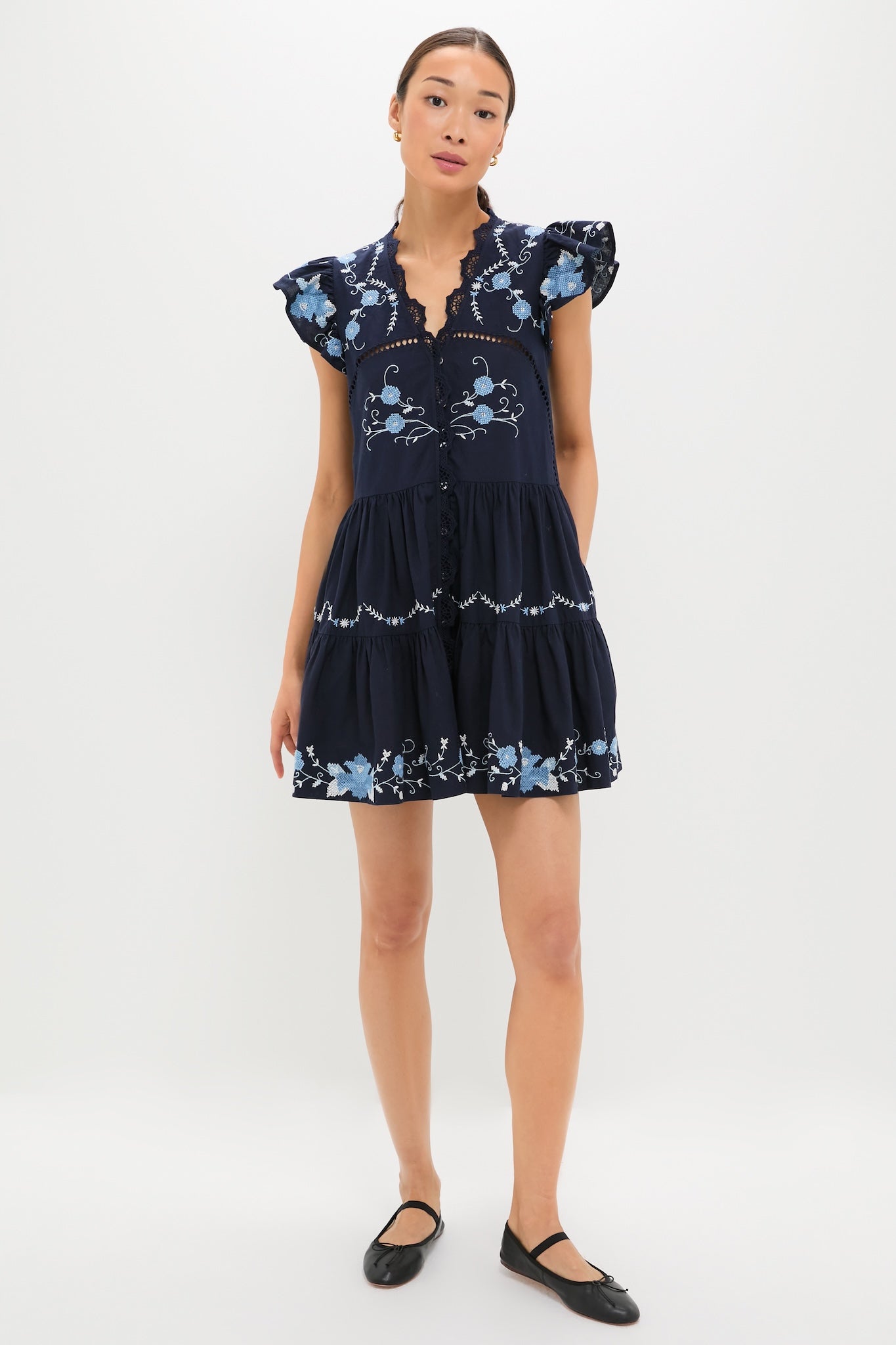 Exclusive Navy Edwina Embroidery Tunic Dress-Beilave