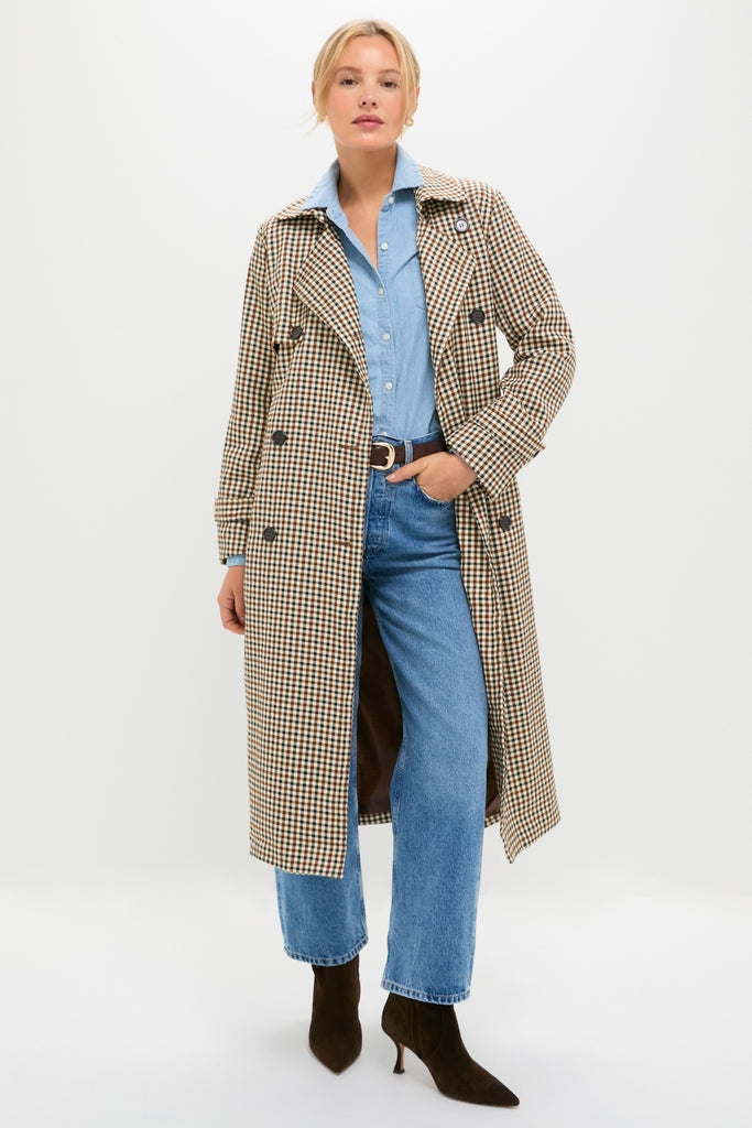 Brown Plaid Long Trench Coat-Beilave