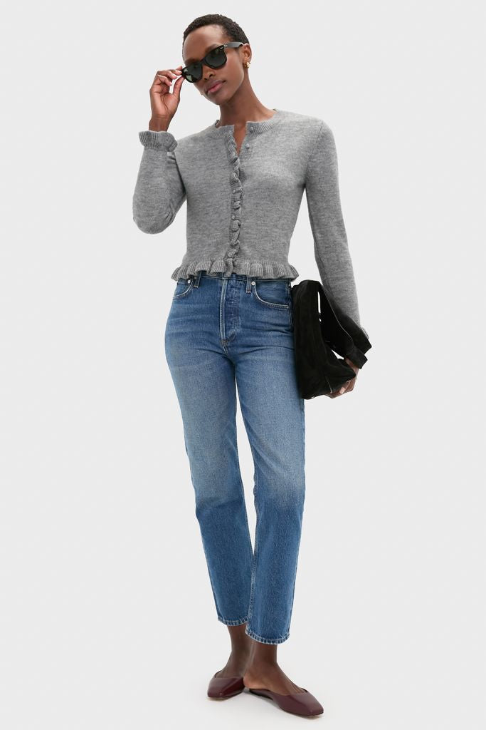 Grey Knit Patterson Ruffle Sweater-Beilave