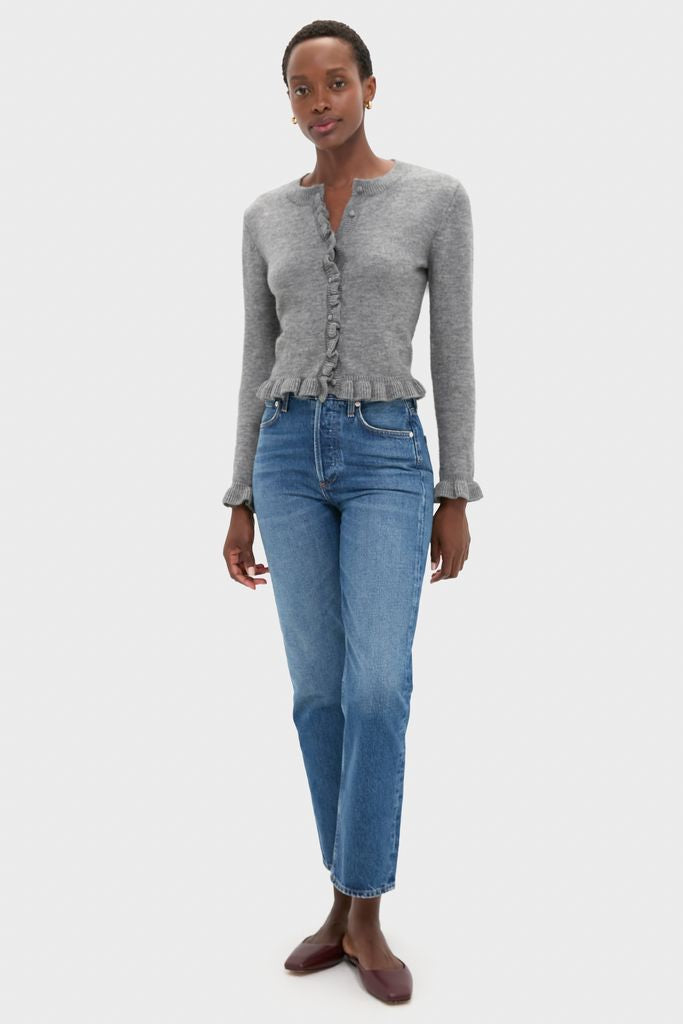 Grey Knit Patterson Ruffle Sweater-Beilave