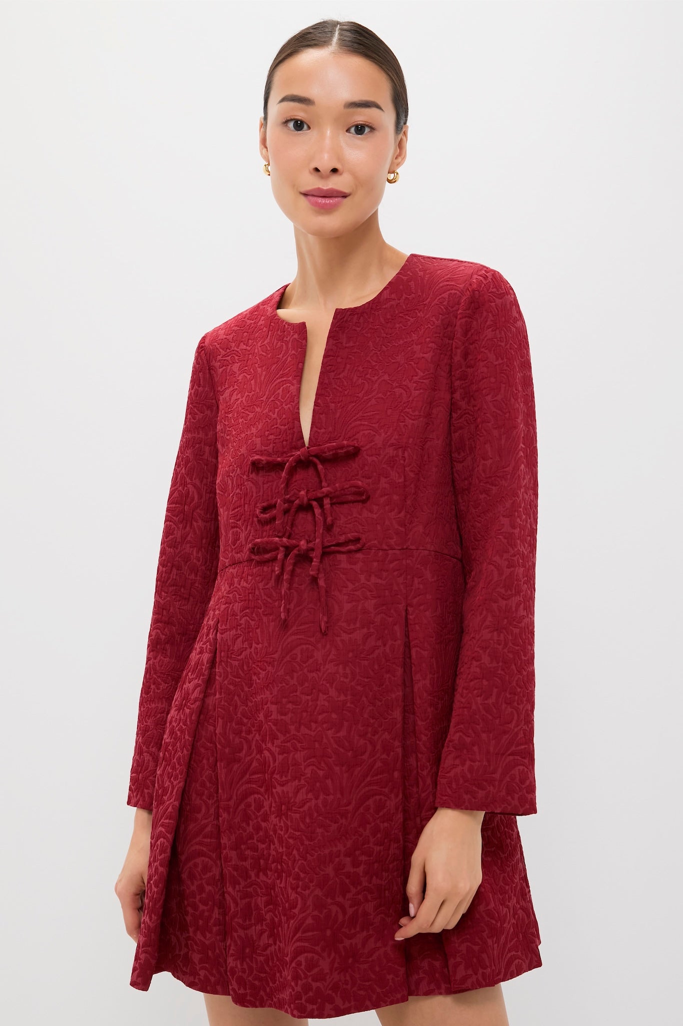 Cranberry Jacquard Blair Bow Coat Dress-Beilave