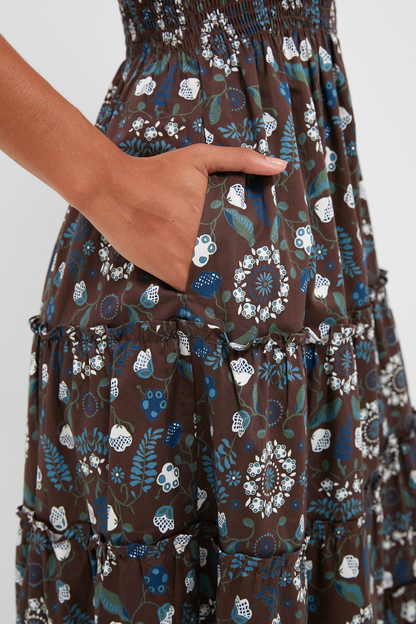 Chocolate Swedish Floral Ellie Maxi Nap Dress-Beilave