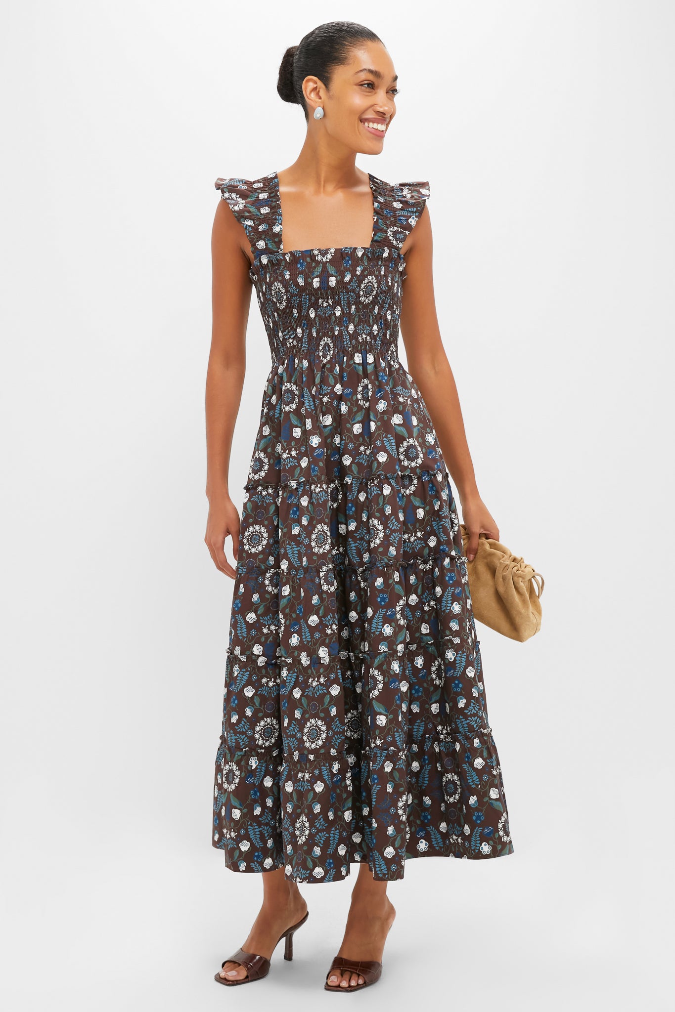 Chocolate Swedish Floral Ellie Maxi Nap Dress-Beilave
