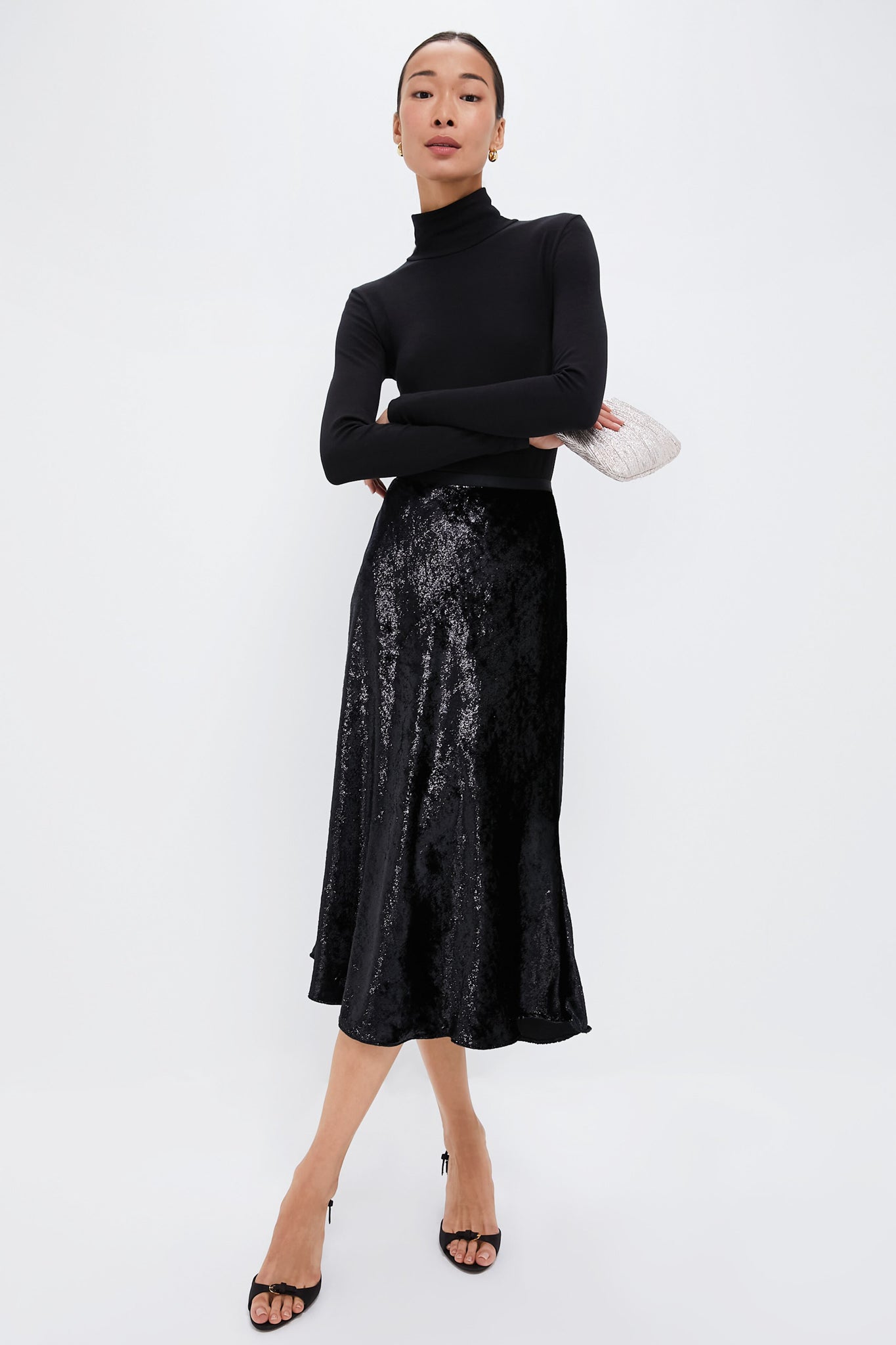 Polo Black Metallic Velvet A-line Skirt-Beilave