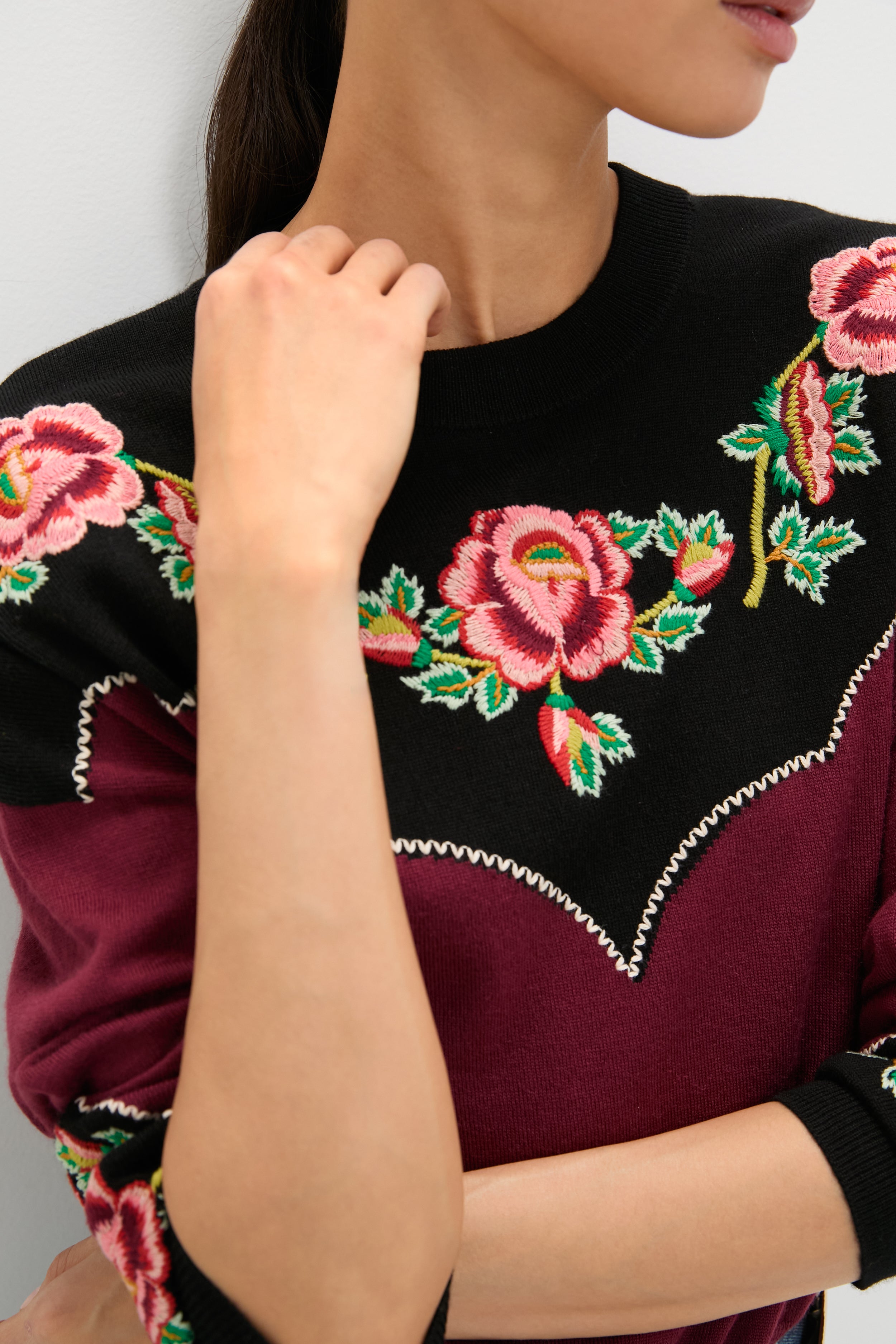 Wine Heirloom Rose Western Pullover-Beilave