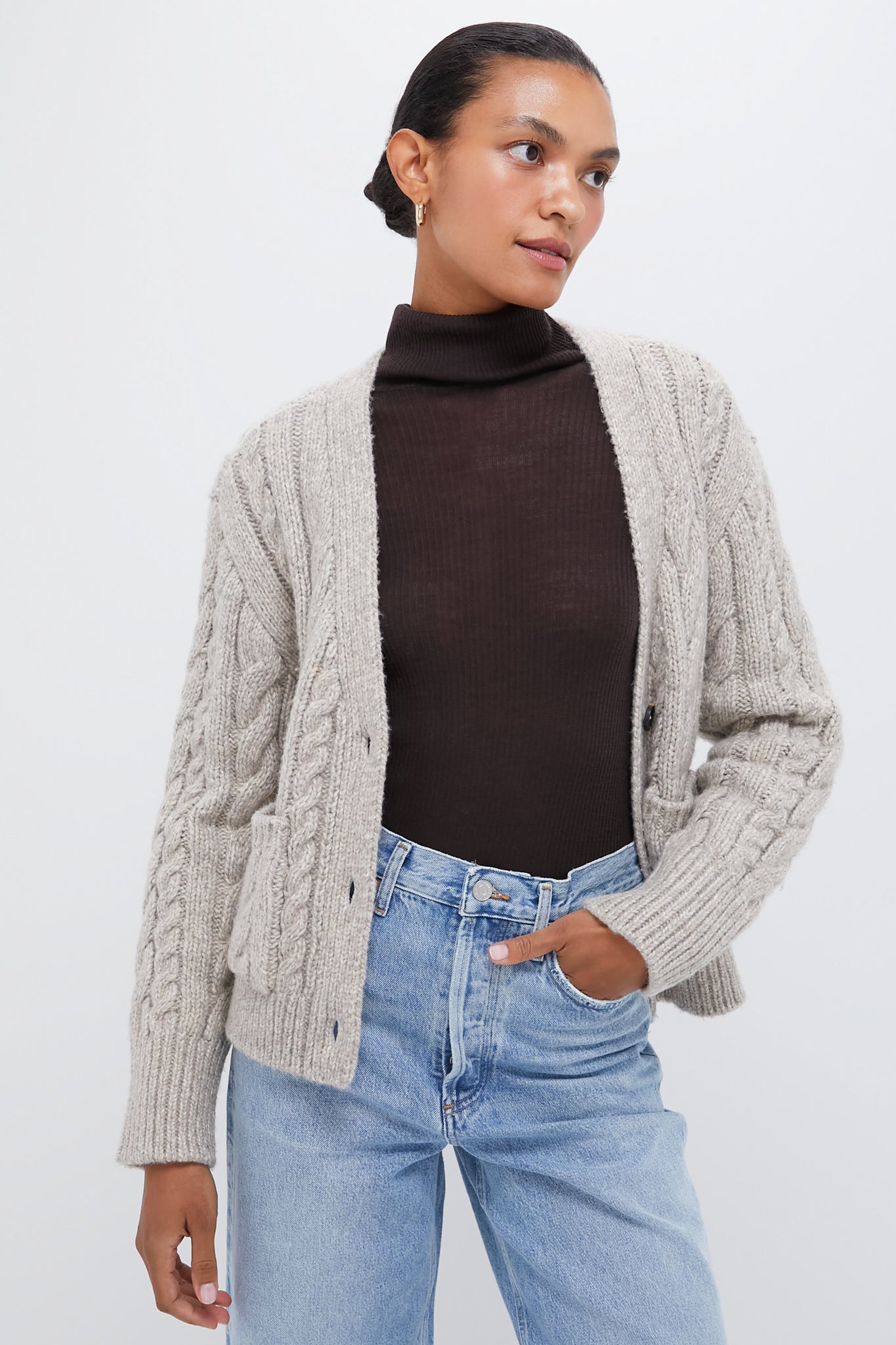 Gray Cable Knit Cropped Arthur Cardigan-Beilave