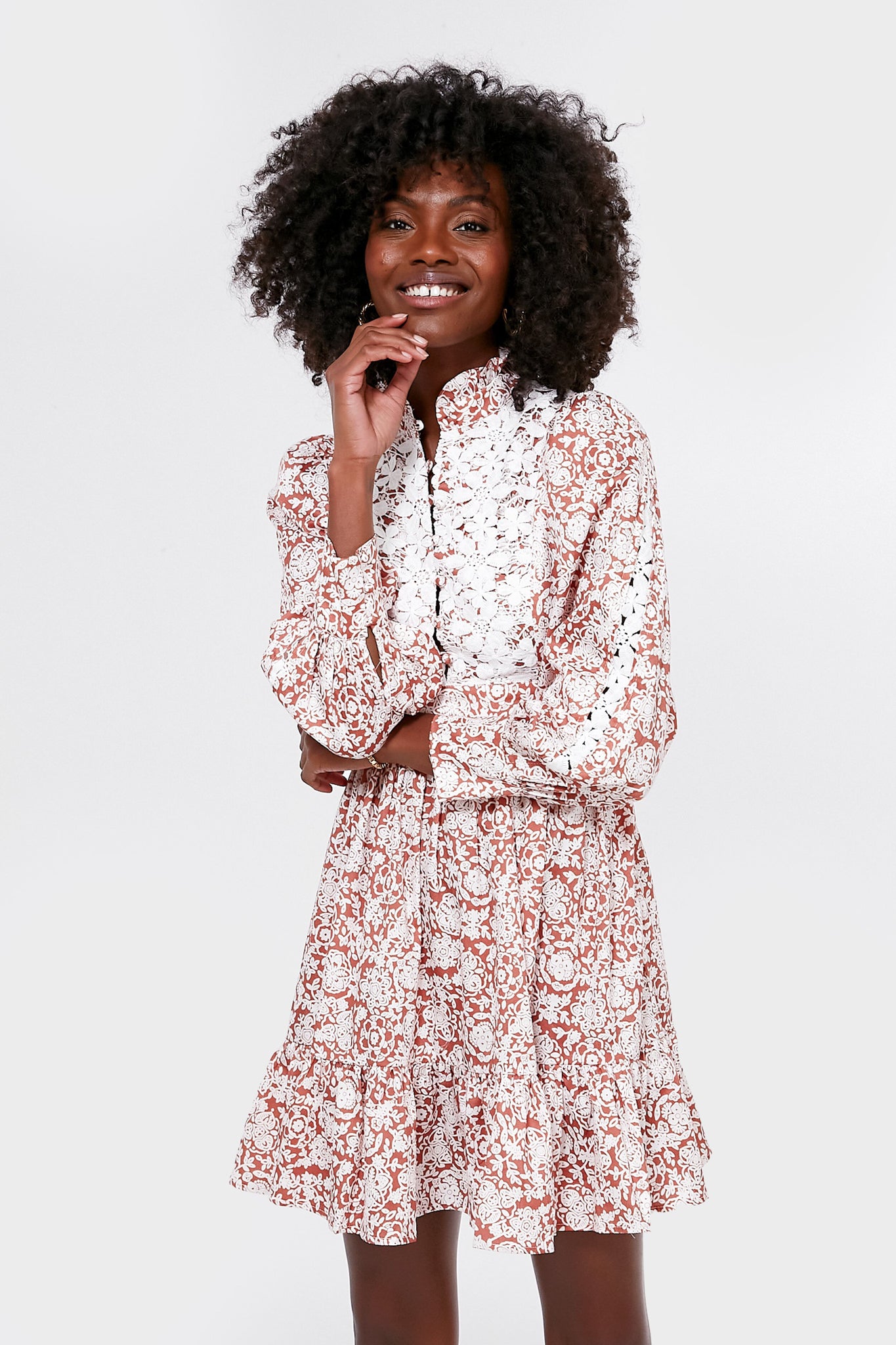 Orange Floral Cotton Emory Dress-Beilave
