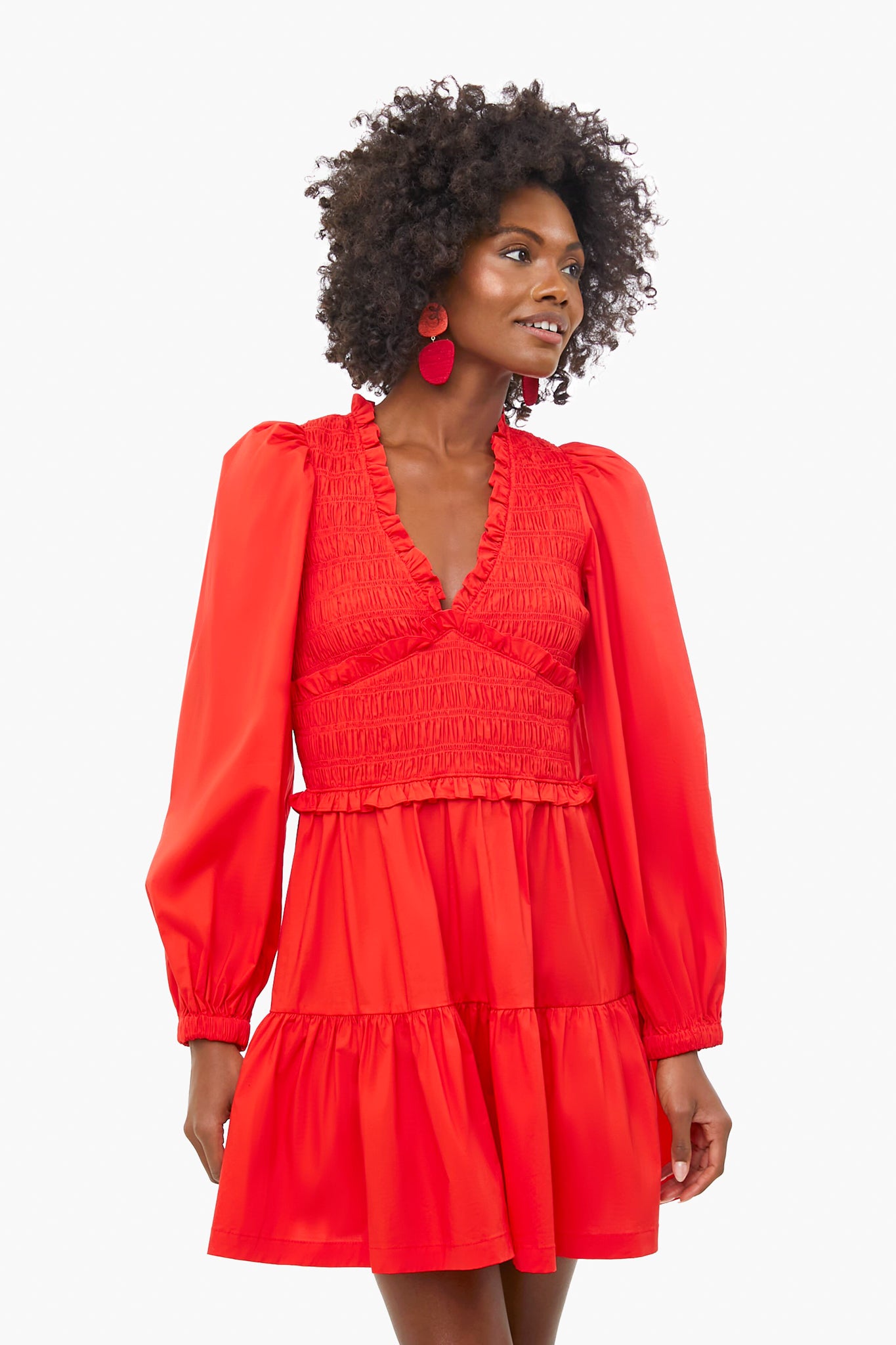 Scarlet Gaia Solid Cotton Long Sleeve Mini Dress-Beilave