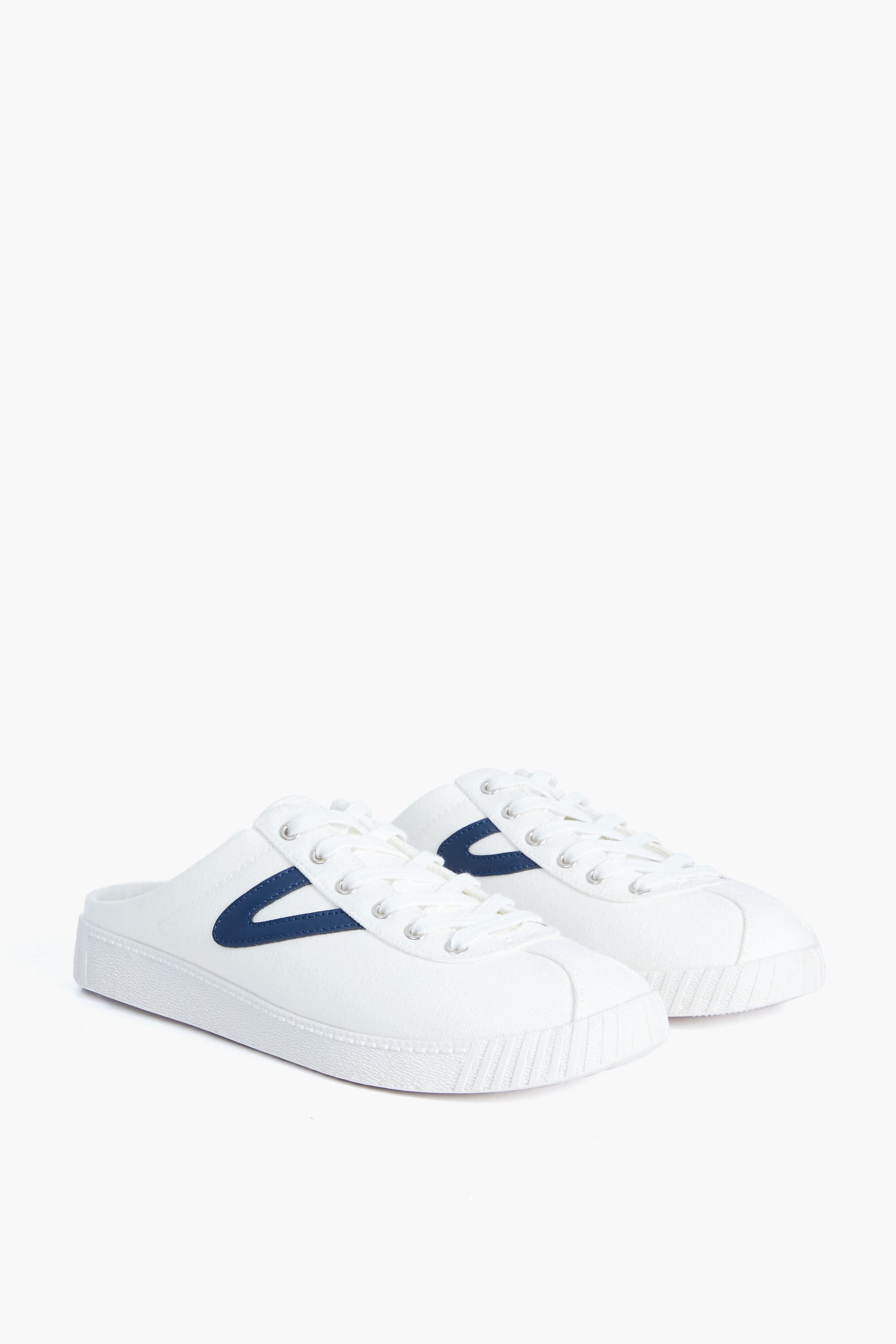 Women's White and Navy Easy Nylite Canvas Sneakers-Beilave