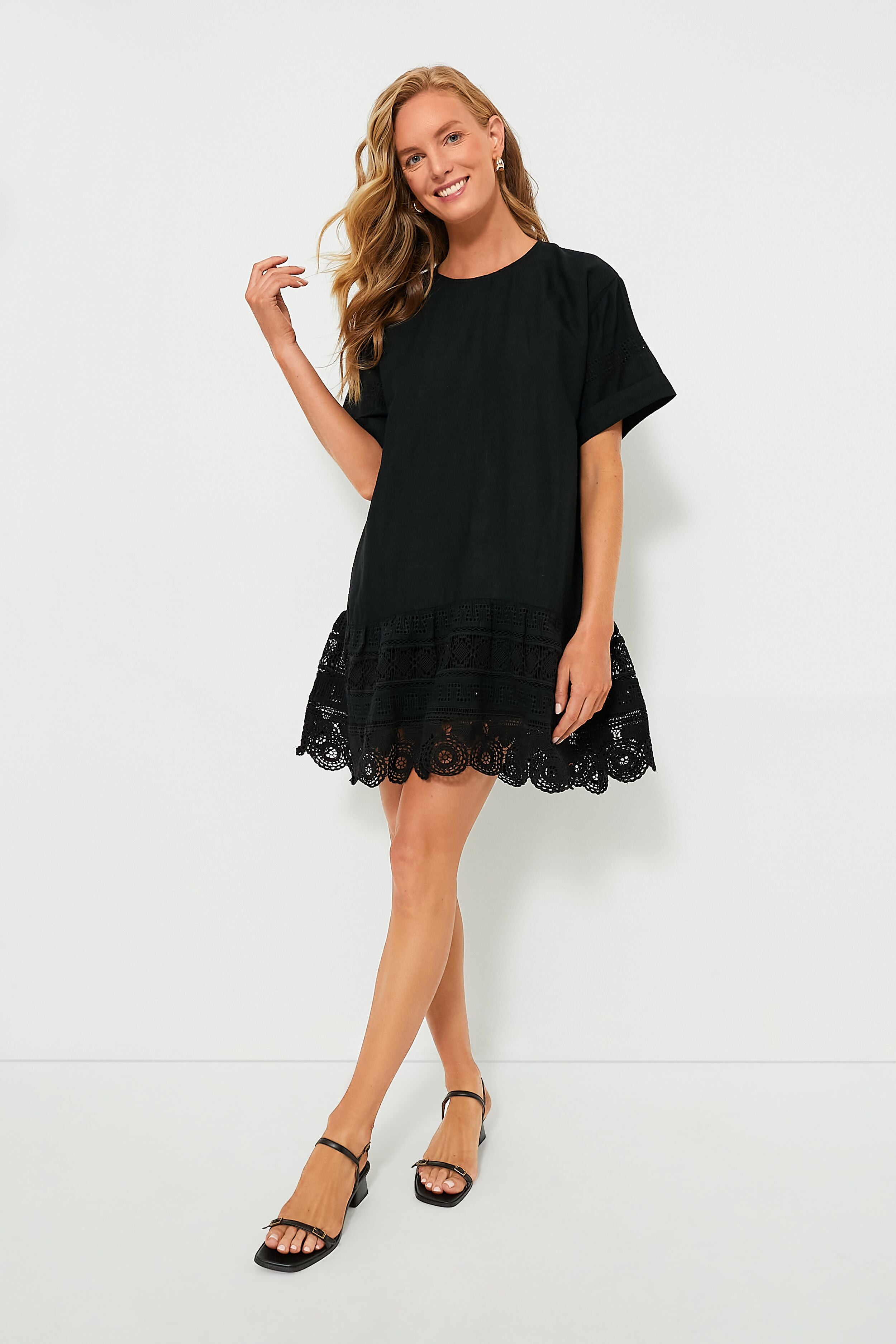 Exclusive Black Rosina Embroidery Short Sleeve Tunic Dress-Beilave