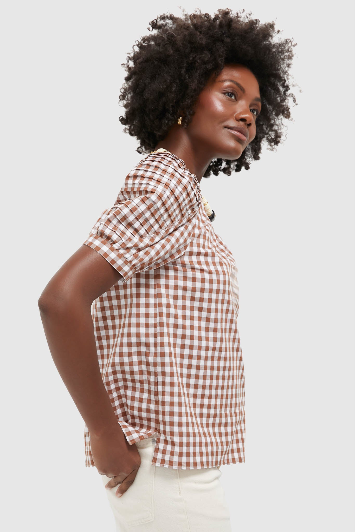 Brown Gingham Haven Blouse-Beilave