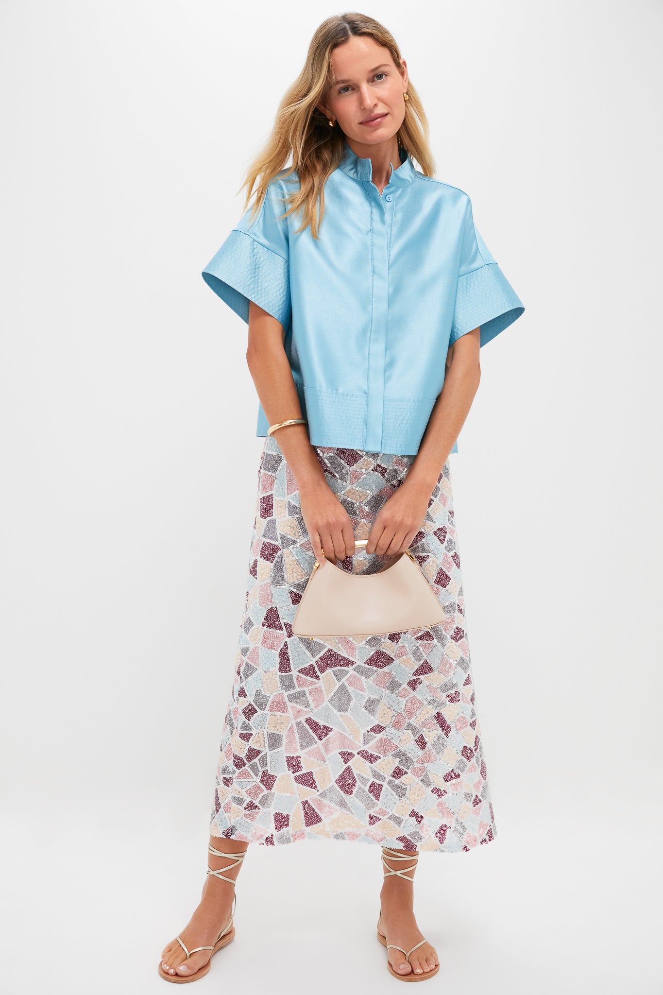 Robin's Egg Blue Trapunto Stitch Sofia Shirt-Beilave