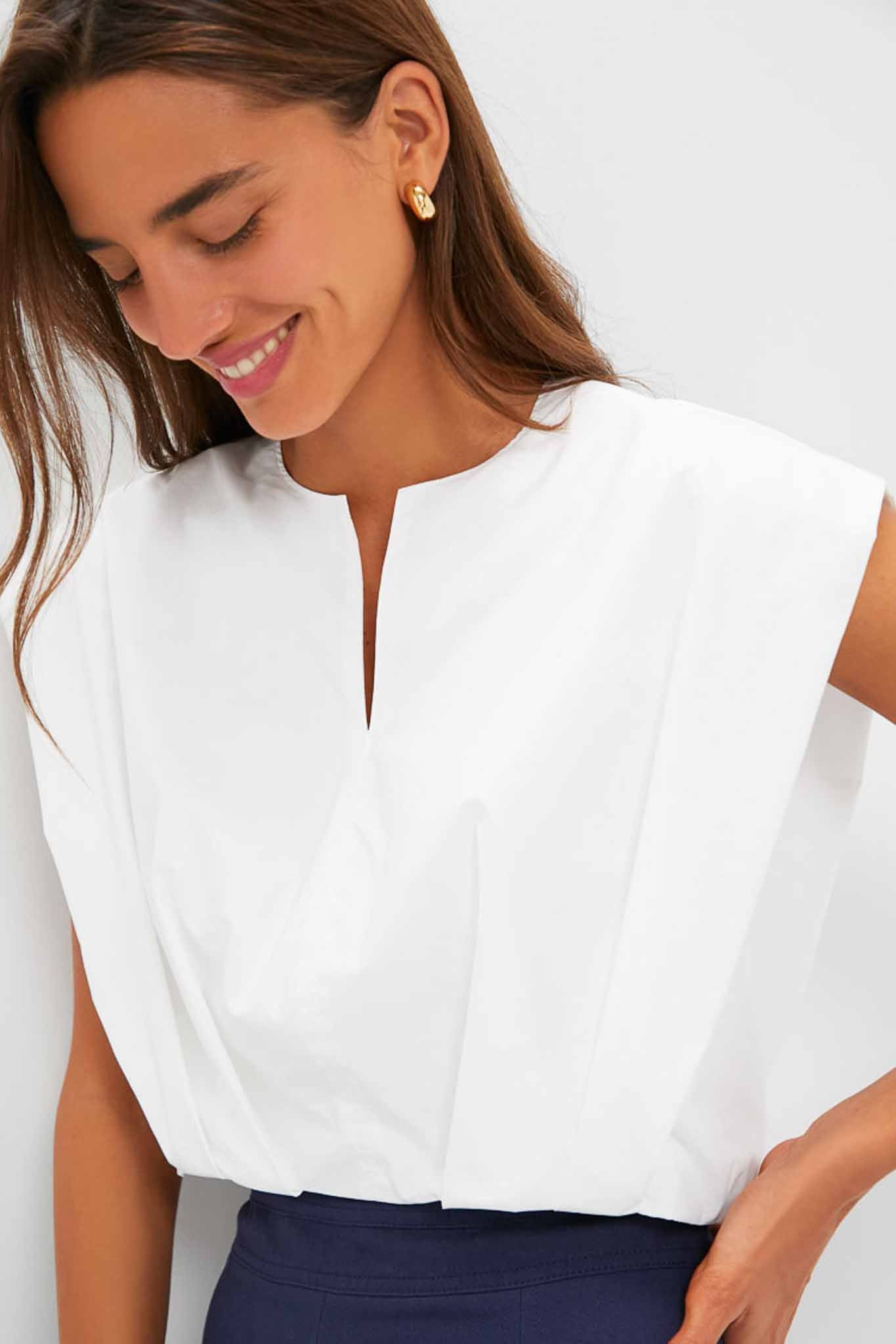 White Wrenli Shortsleeve Pleated Top-Beilave
